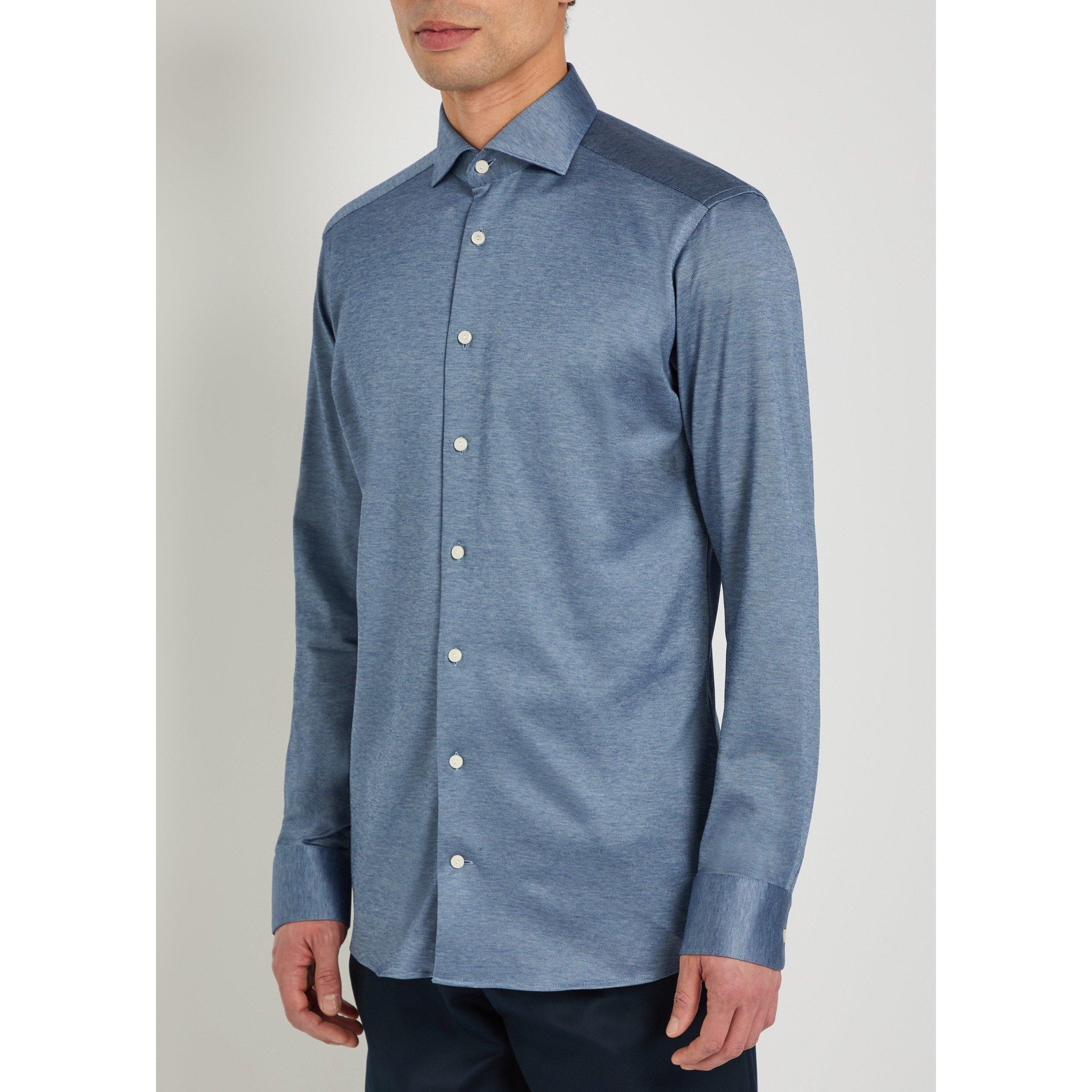 DARK BLUE - Eton - Men's Filo Knit Slim-Fit Shirt - 2