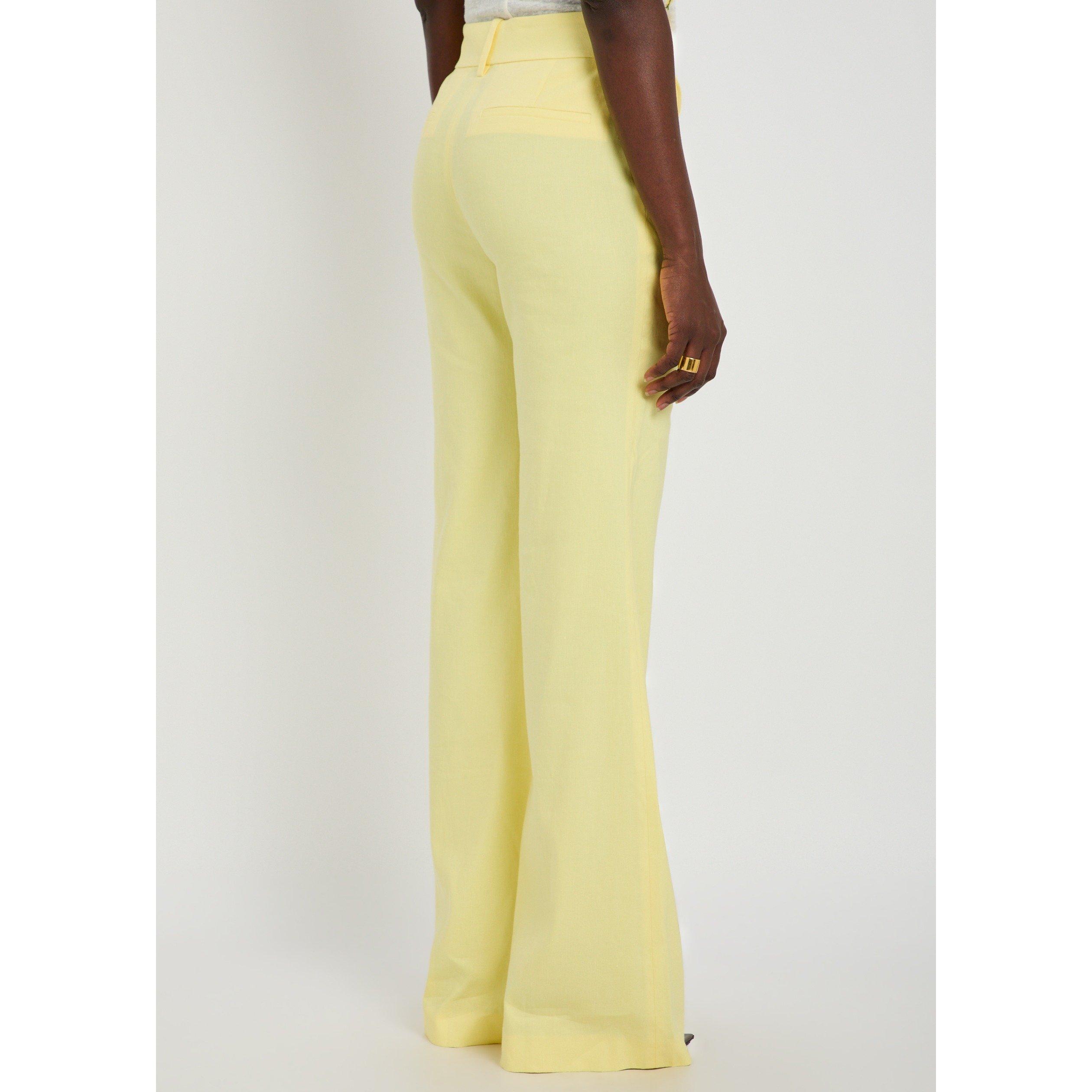 YELLOW - Alice And Olivia - Women's Lula Linen High-Rise Flared Trousers - 3