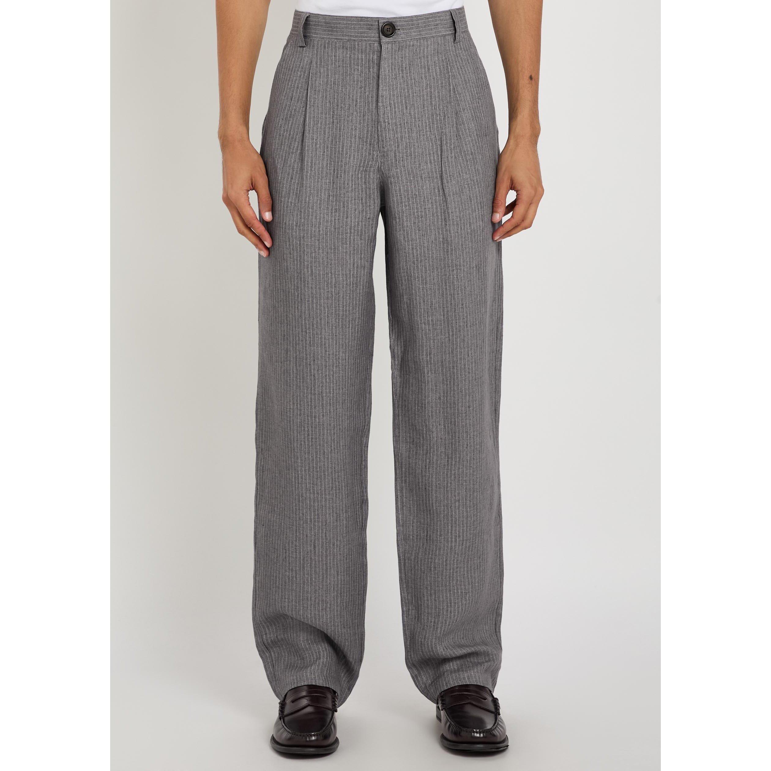 GREY - Oliver Spencer - Men's Pinstripe Linen Tailored Trousers - 2