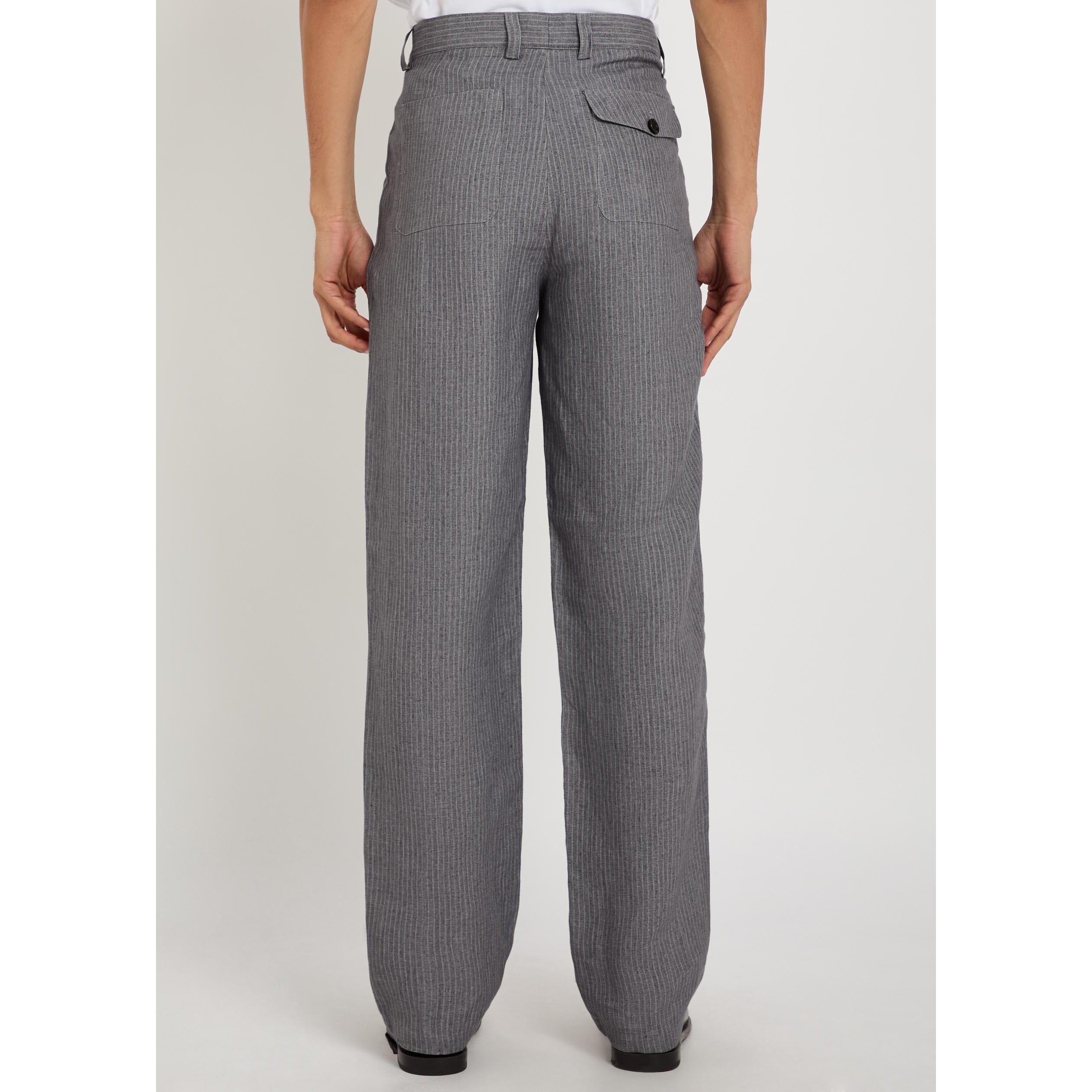 GREY - Oliver Spencer - Men's Pinstripe Linen Tailored Trousers - 3