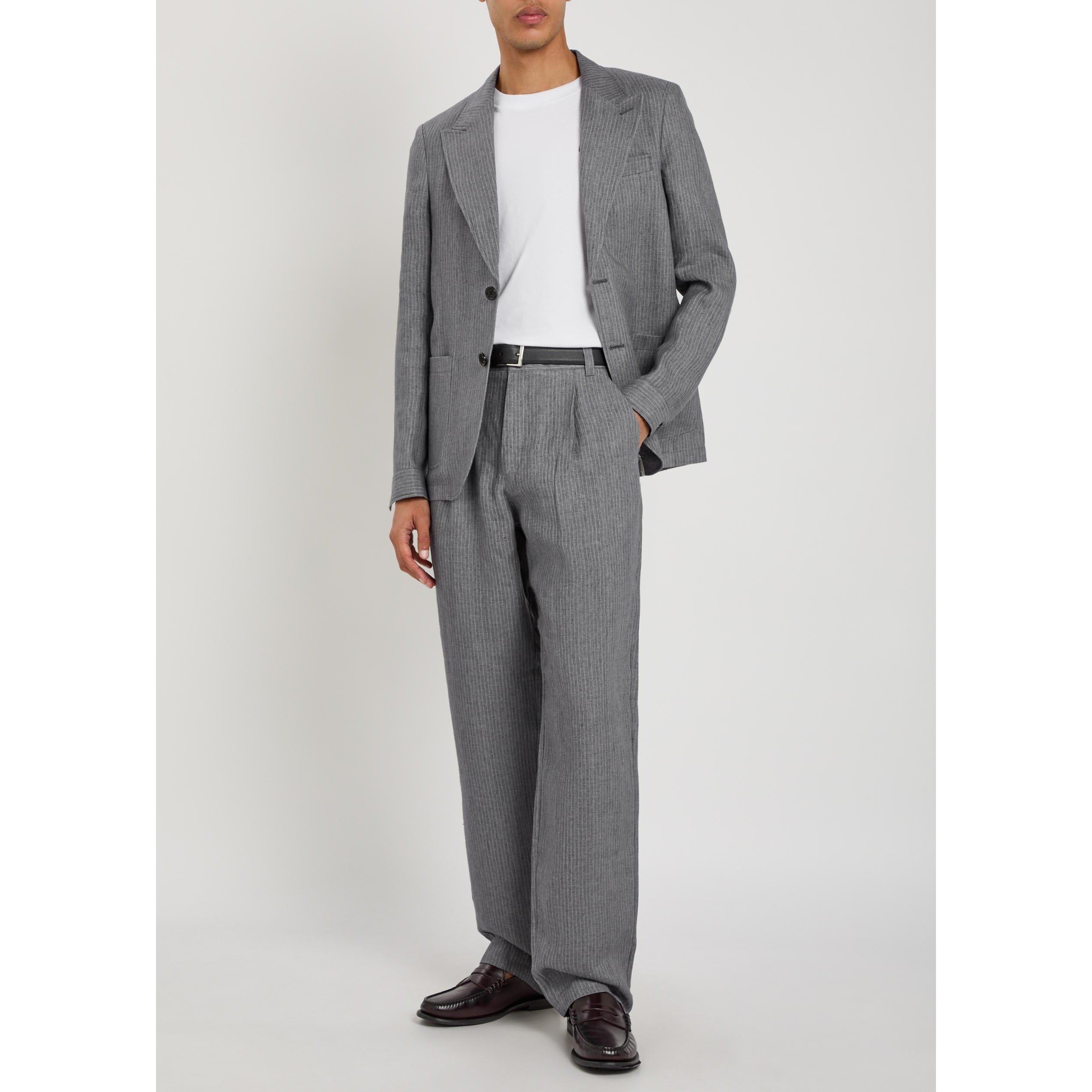 GREY - Oliver Spencer - Men's Pinstripe Linen Tailored Trousers - 5