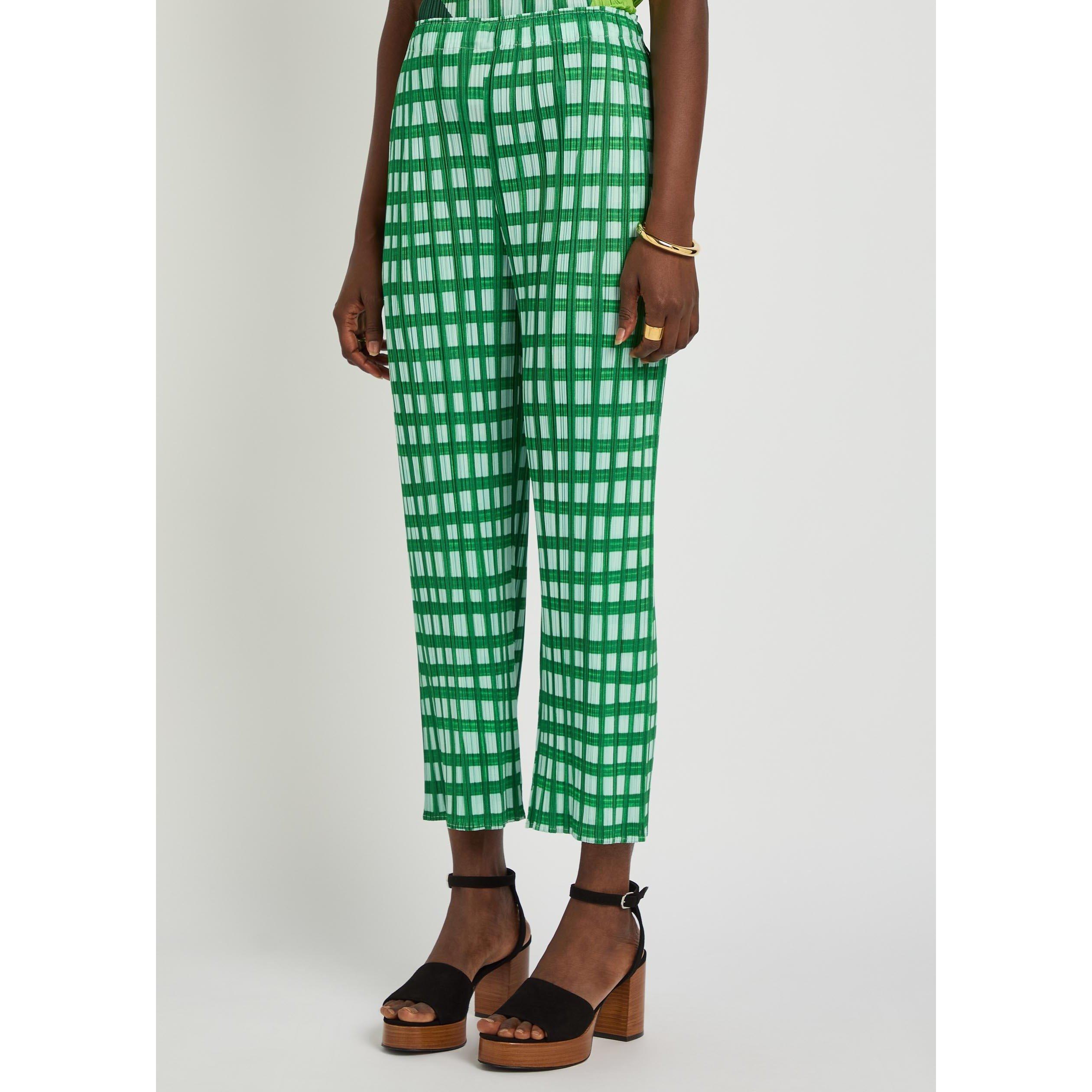 GREEN - Issey Miyake - Women's Pleats Please Gingham Cropped Pleated Trousers - 2