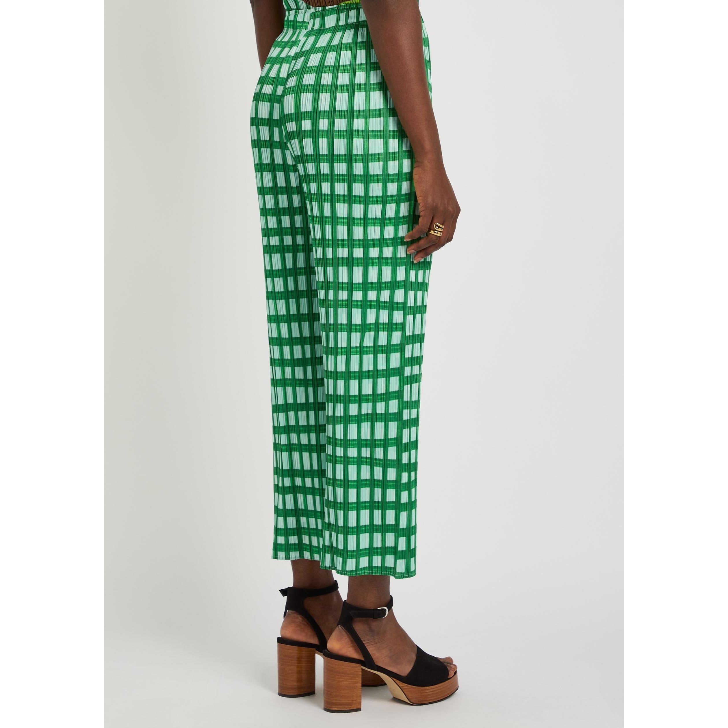 GREEN - Issey Miyake - Women's Pleats Please Gingham Cropped Pleated Trousers - 3