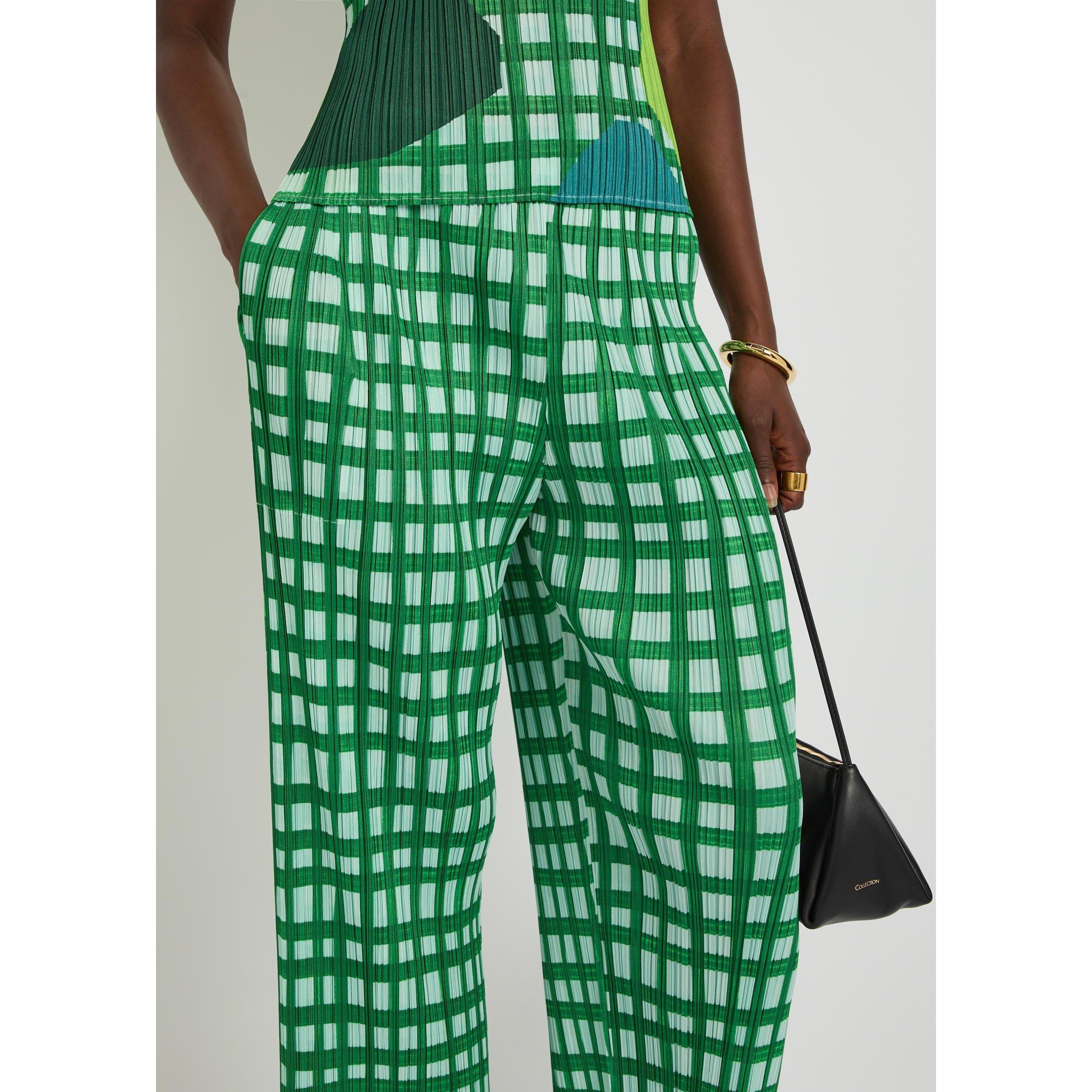 GREEN - Issey Miyake - Women's Pleats Please Gingham Cropped Pleated Trousers - 4