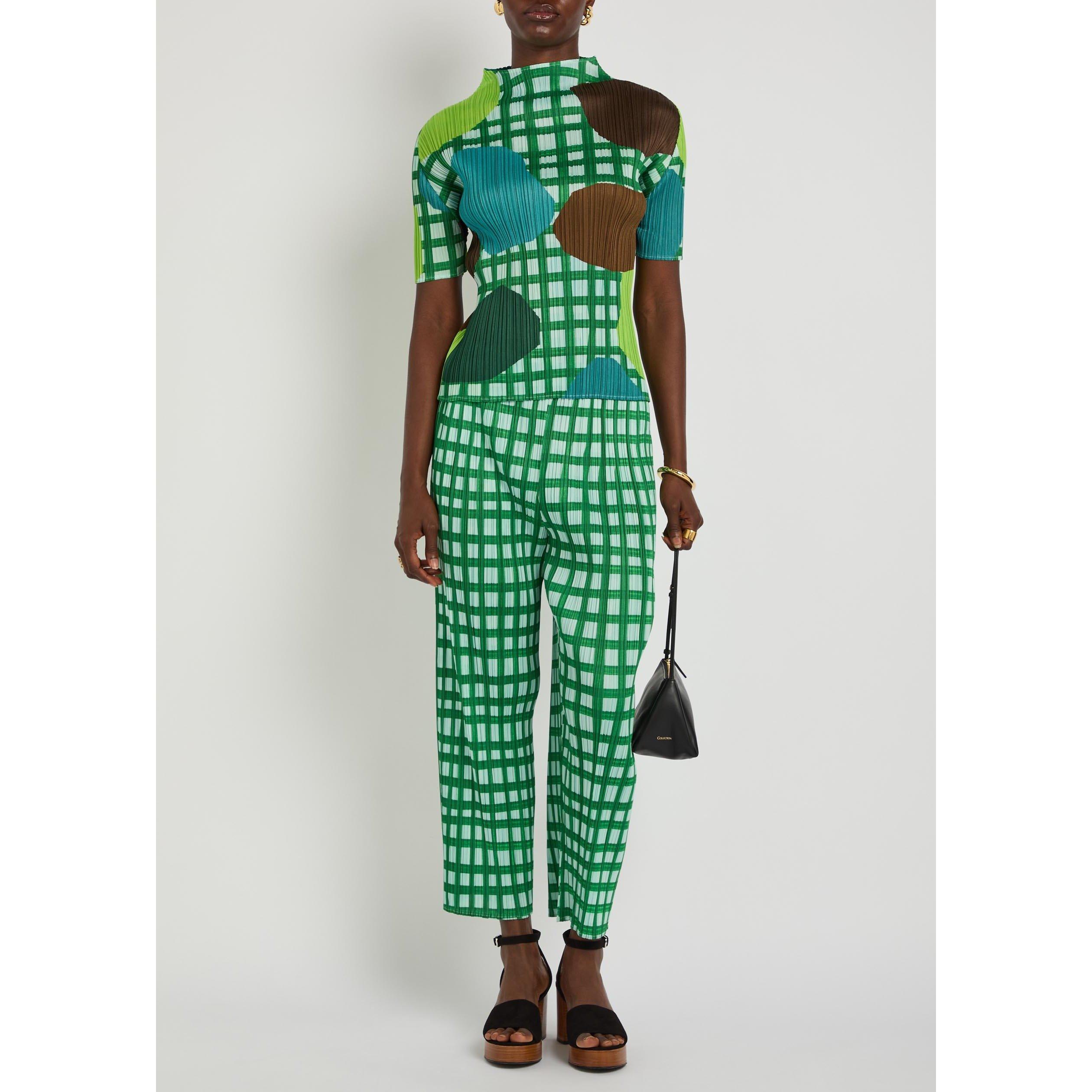 GREEN - Issey Miyake - Women's Pleats Please Gingham Cropped Pleated Trousers - 5