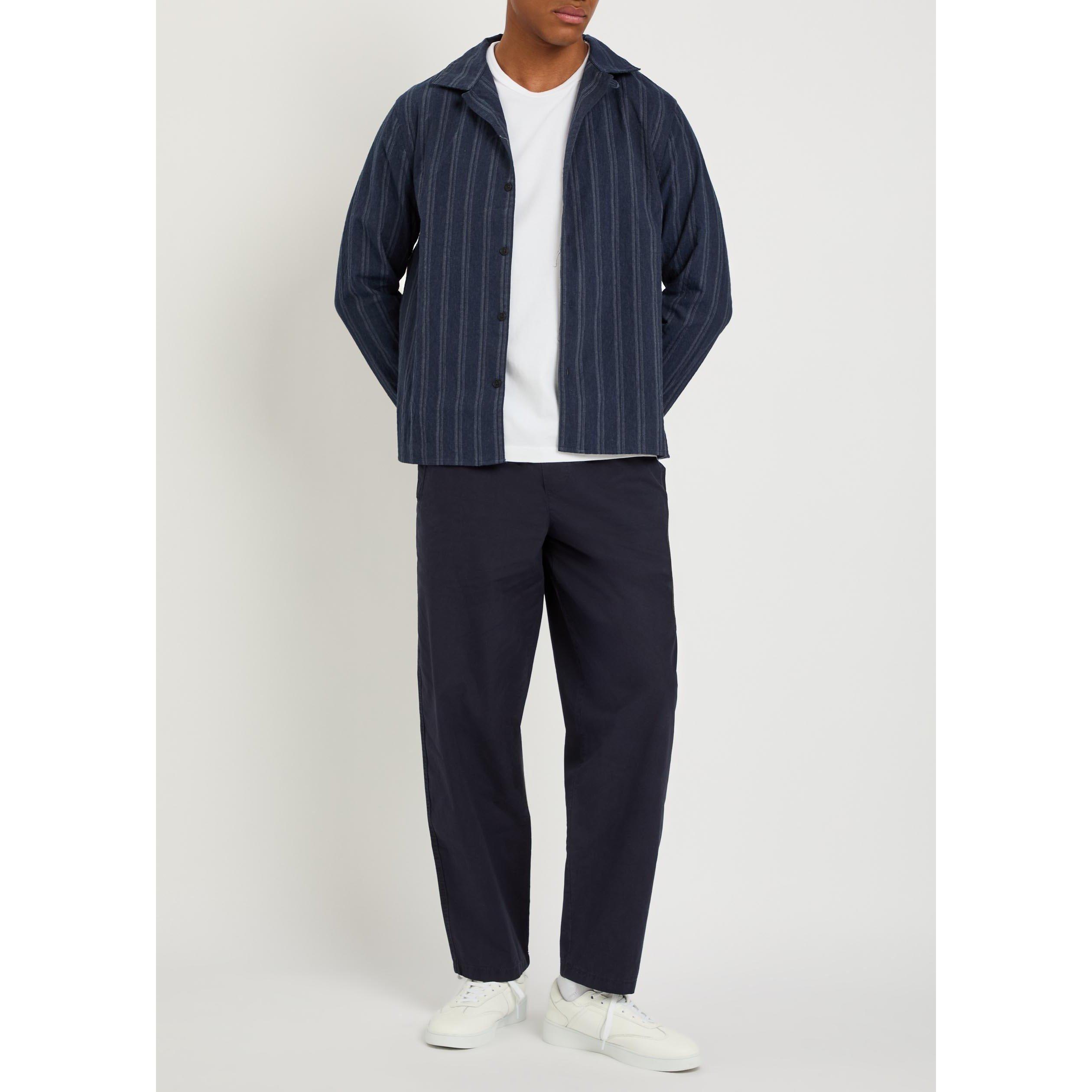 NAVY - Wax London - Men's Tyne Cotton Relaxed-Fit Tapered Trousers - 5