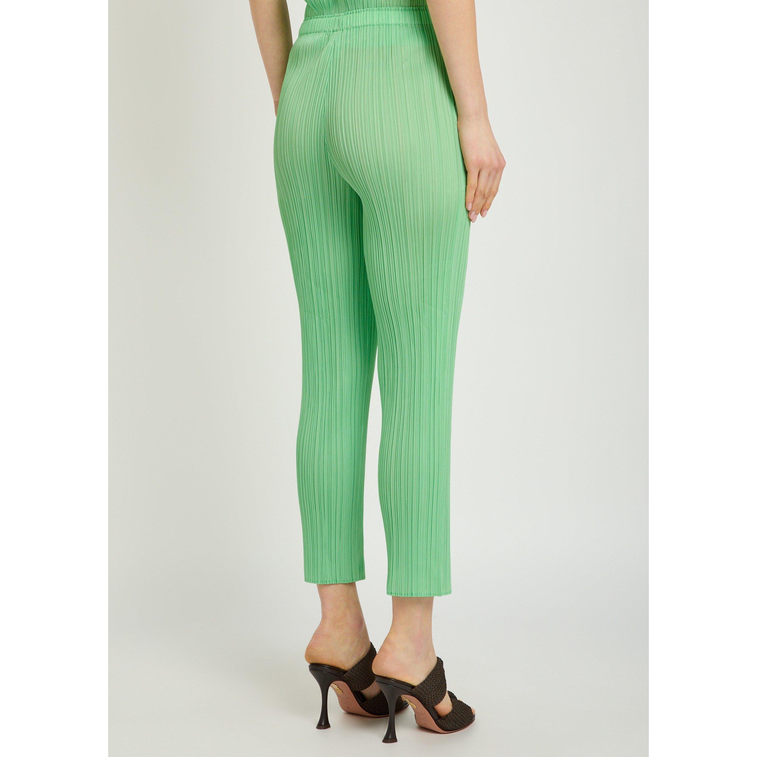 LIGHT GREEN - Issey Miyake - Women's Pleats Please Slim-Fit Cropped Trousers - 3