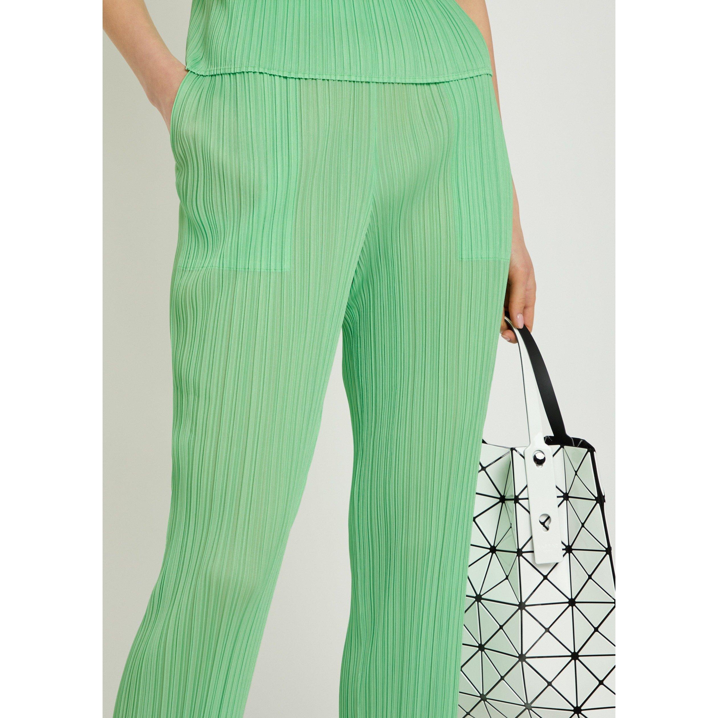 LIGHT GREEN - Issey Miyake - Women's Pleats Please Slim-Fit Cropped Trousers - 4