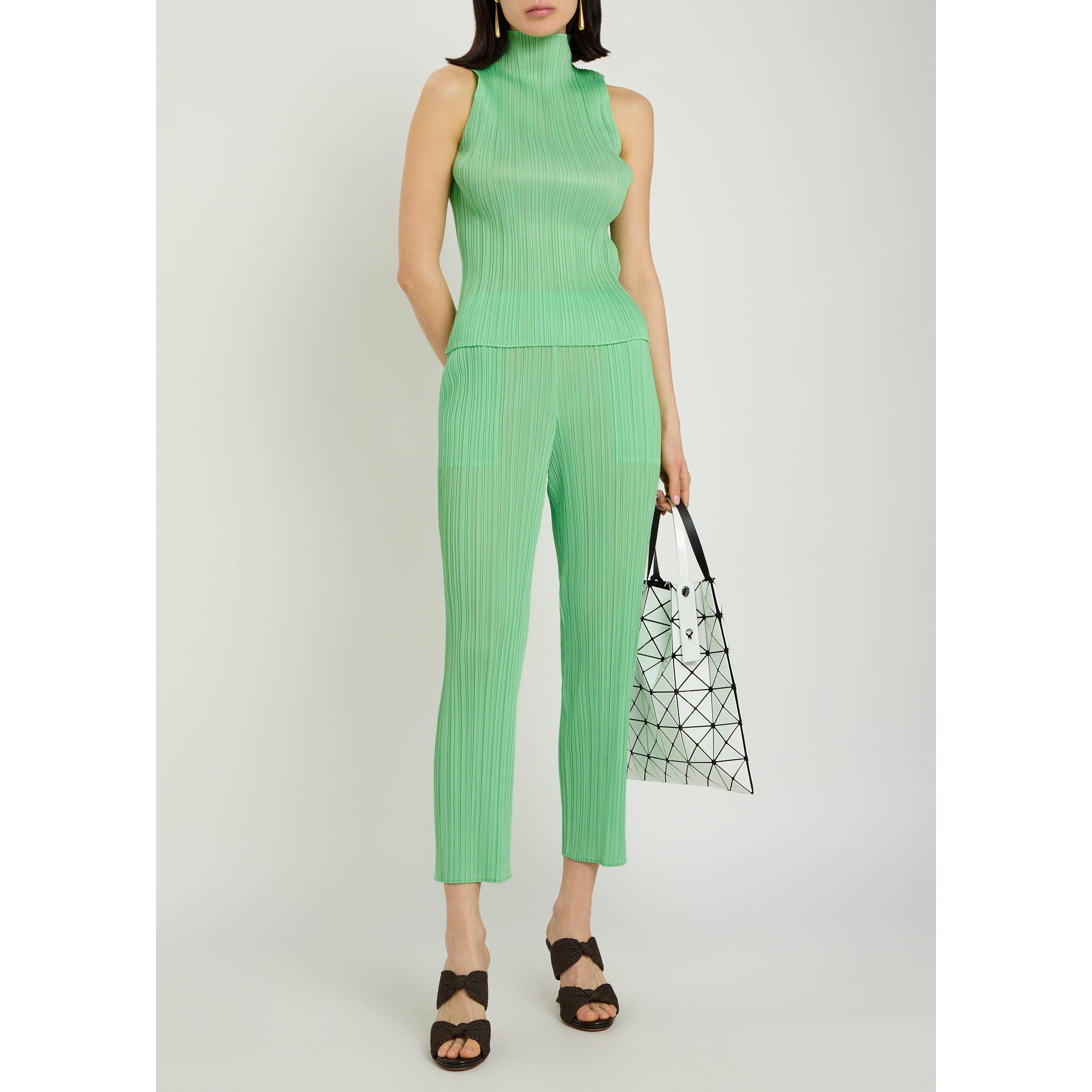 LIGHT GREEN - Issey Miyake - Women's Pleats Please Slim-Fit Cropped Trousers - 5