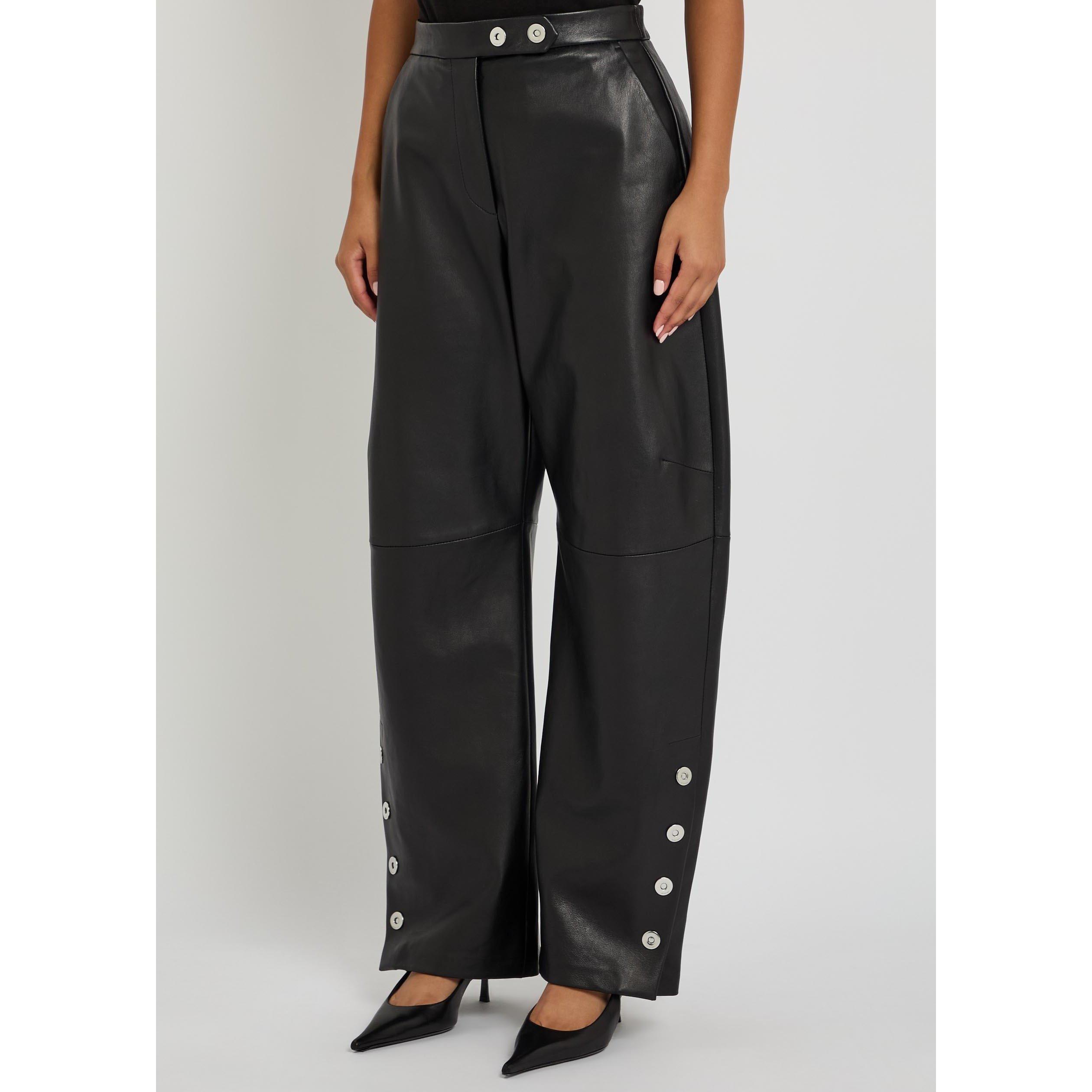BLACK - Sportmax - Women's Barrel-Leg Leather Trousers - 2