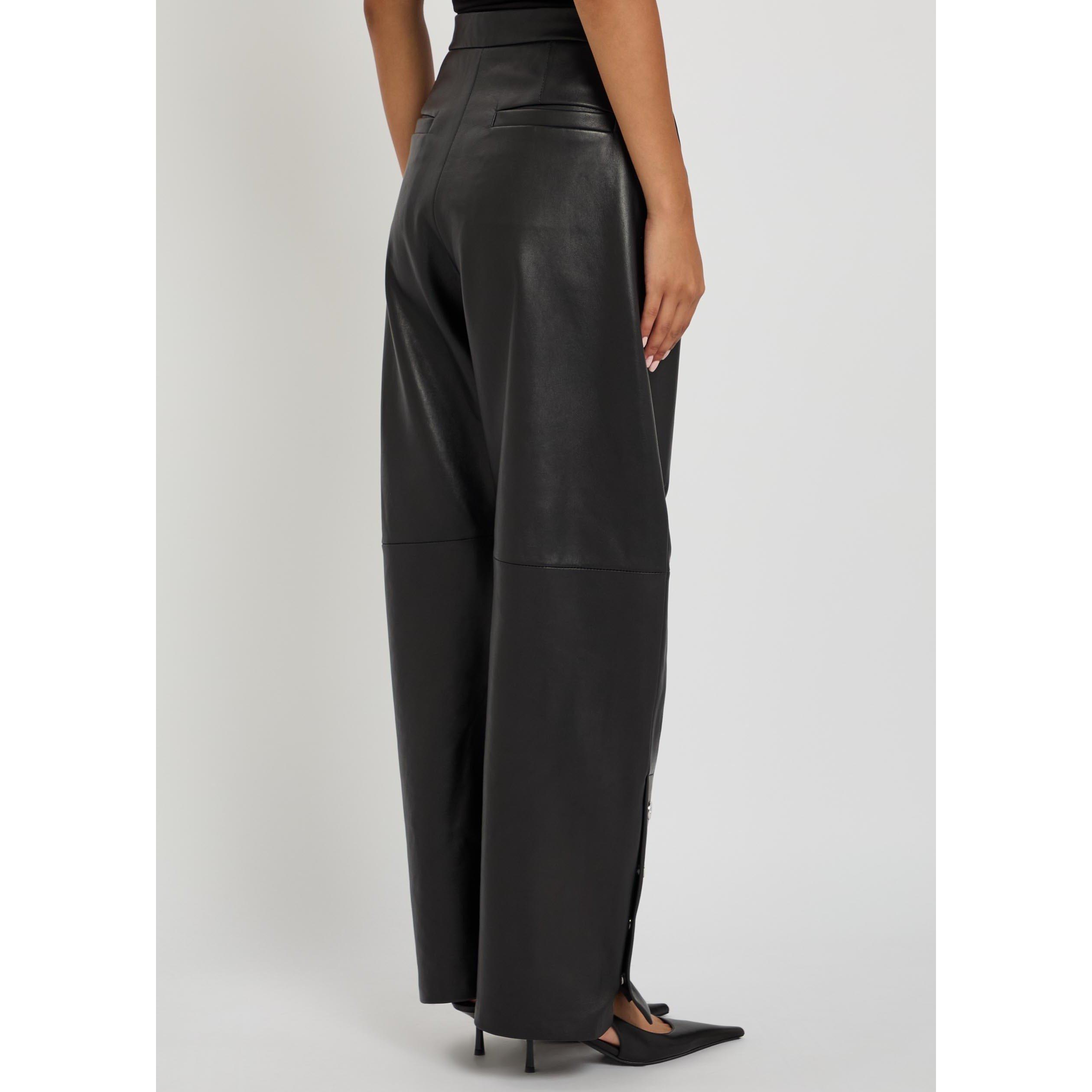 BLACK - Sportmax - Women's Barrel-Leg Leather Trousers - 3