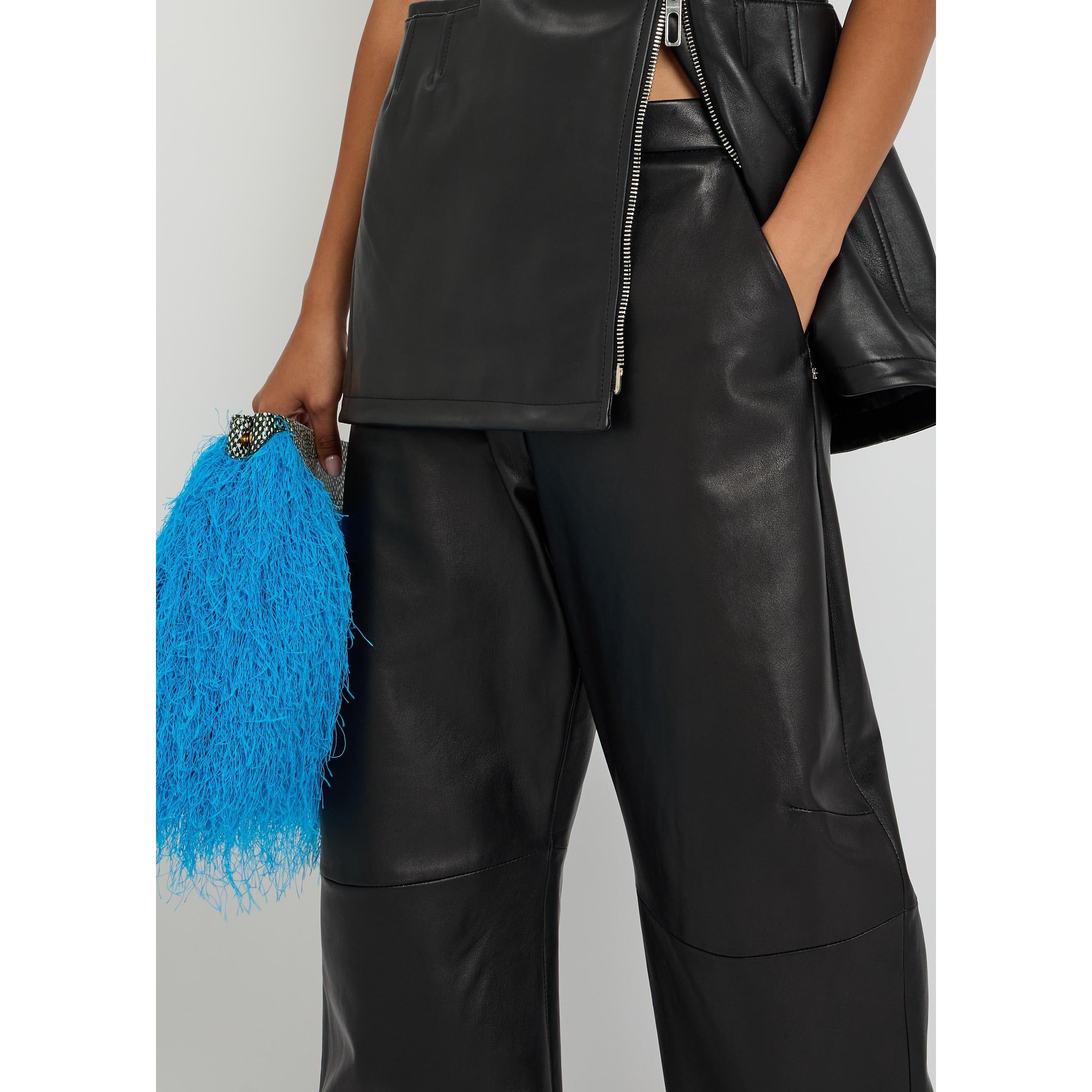 BLACK - Sportmax - Women's Barrel-Leg Leather Trousers - 4