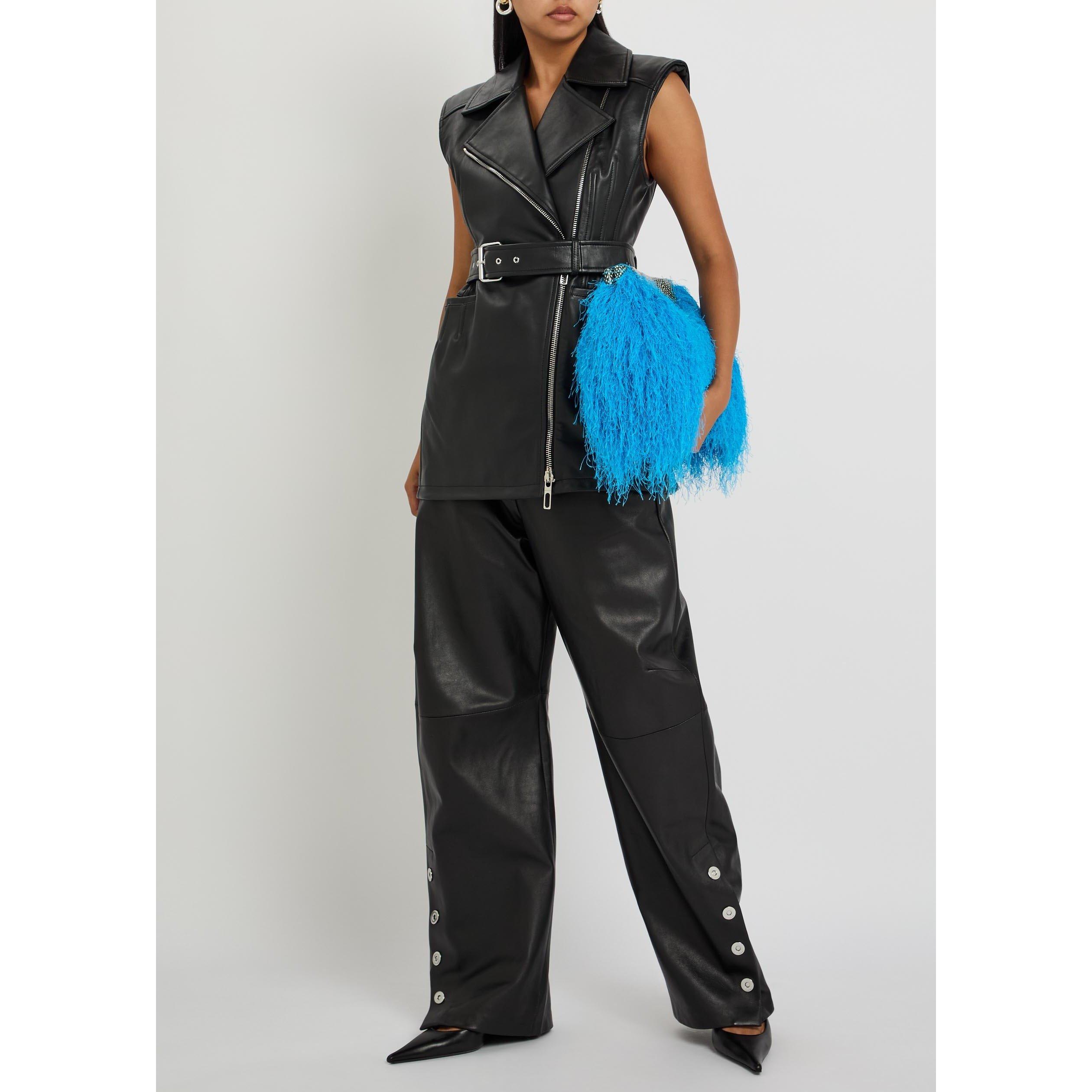 BLACK - Sportmax - Women's Barrel-Leg Leather Trousers - 5
