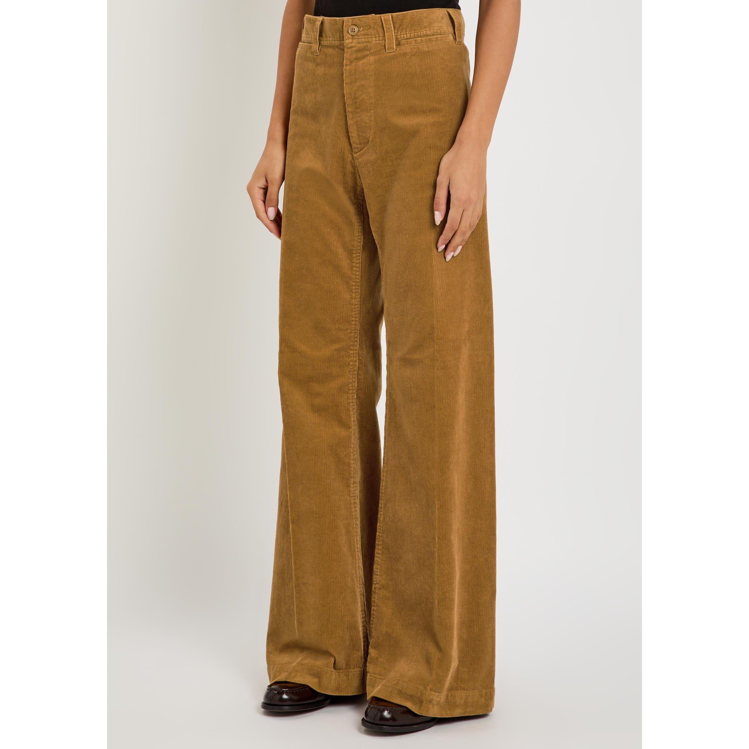 BROWN - Polo Ralph Lauren - Women's Corduroy High-Waisted Flared Trousers - 2