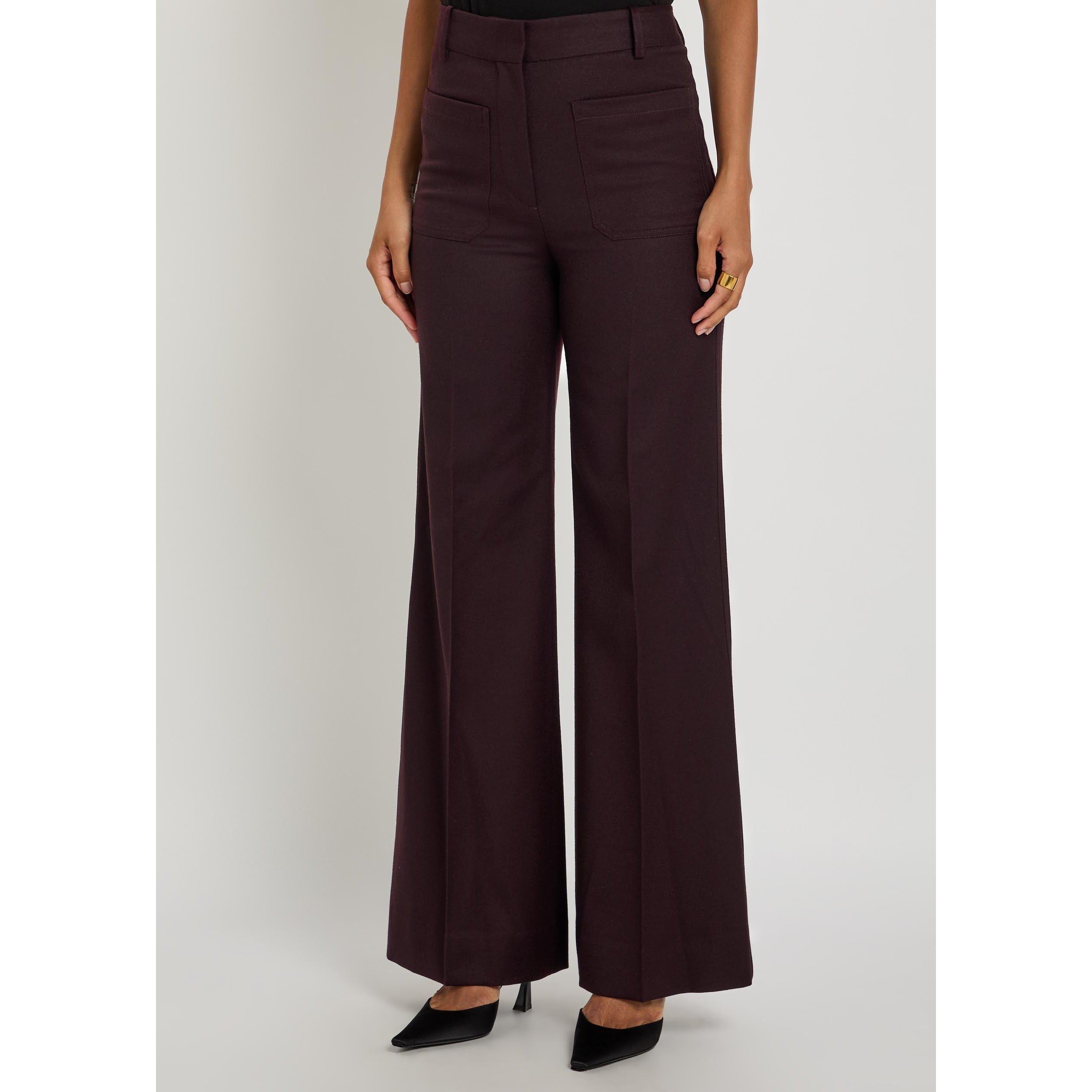 BORDEAUX - Victoria Beckham - Women's Alina Wool High-Rise Flared Trousers - 2