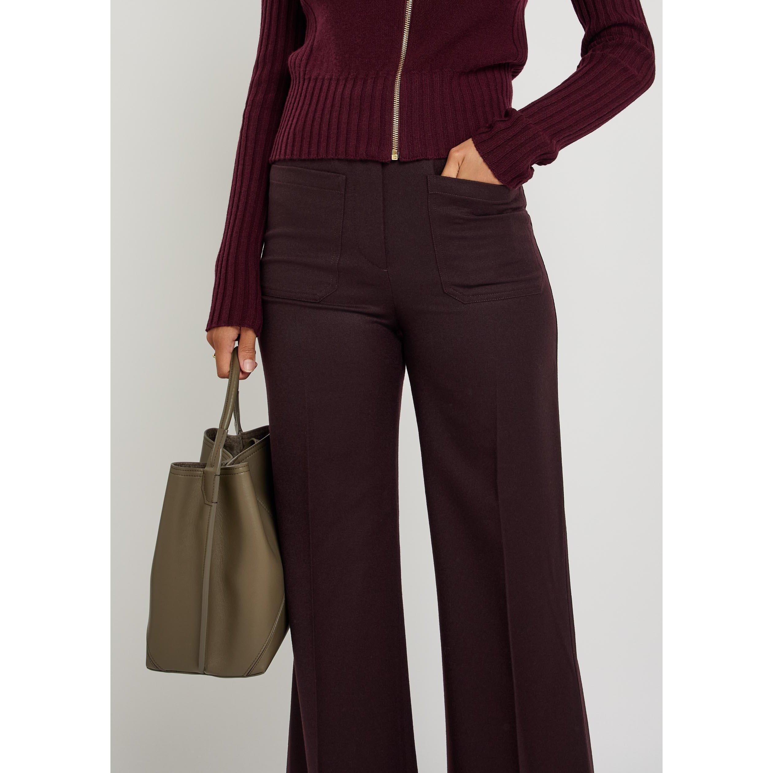 BORDEAUX - Victoria Beckham - Women's Alina Wool High-Rise Flared Trousers - 4