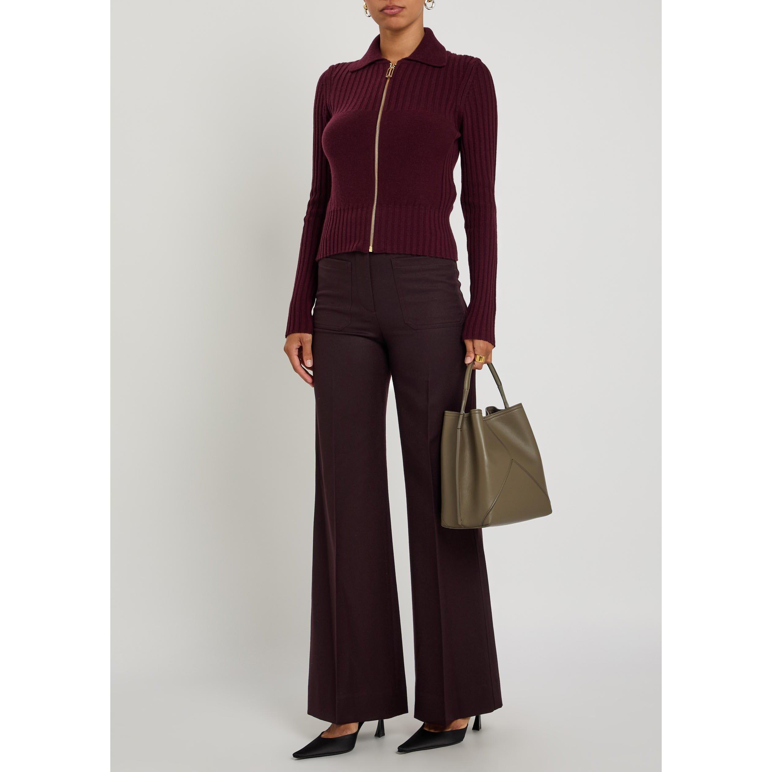 BORDEAUX - Victoria Beckham - Women's Alina Wool High-Rise Flared Trousers - 5