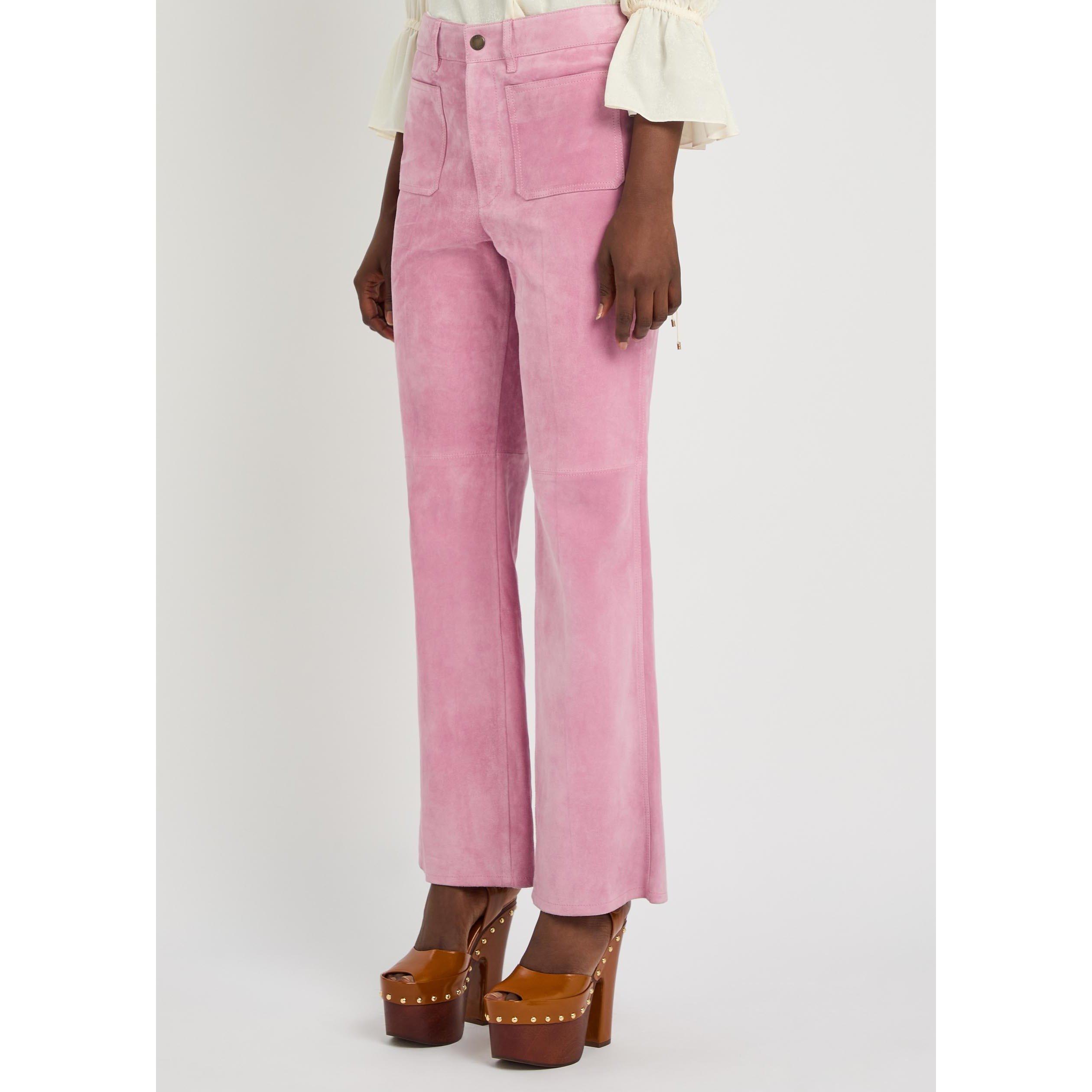 PINK - Chloe - Women's Suede High-Waisted Flared Trousers - 2