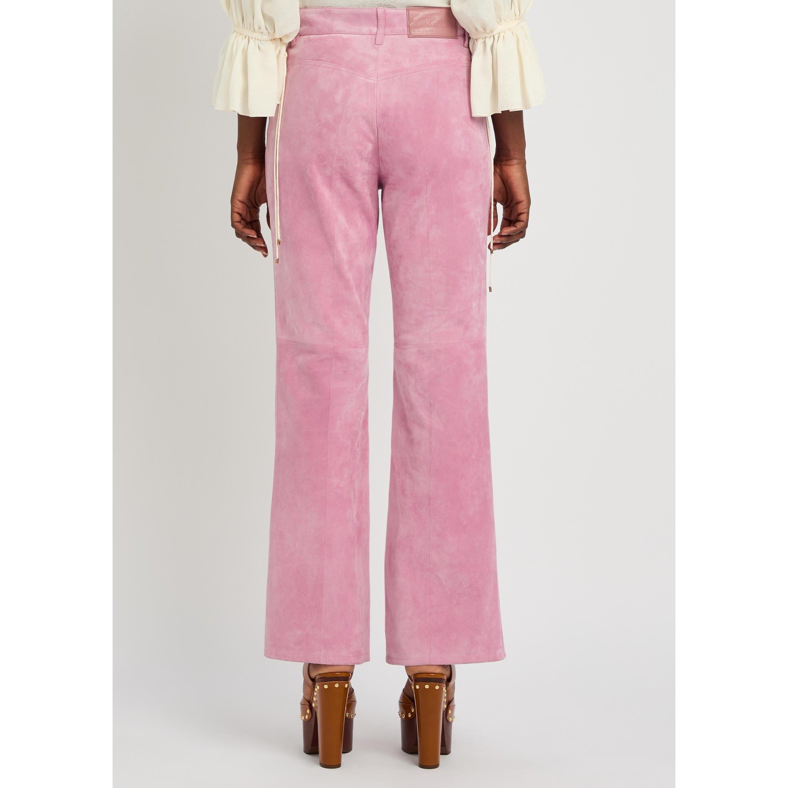 PINK - Chloe - Women's Suede High-Waisted Flared Trousers - 3