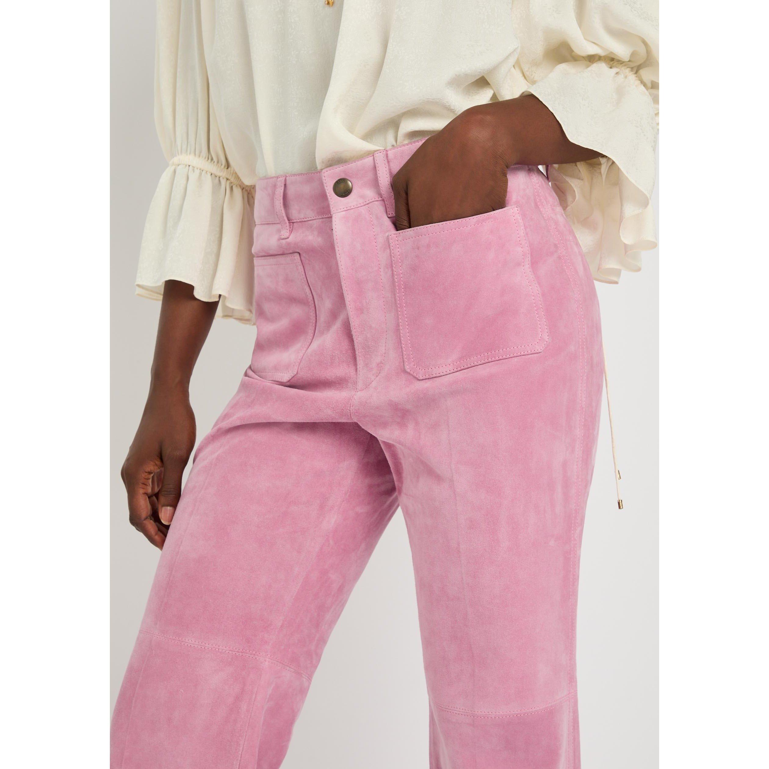 PINK - Chloe - Women's Suede High-Waisted Flared Trousers - 4