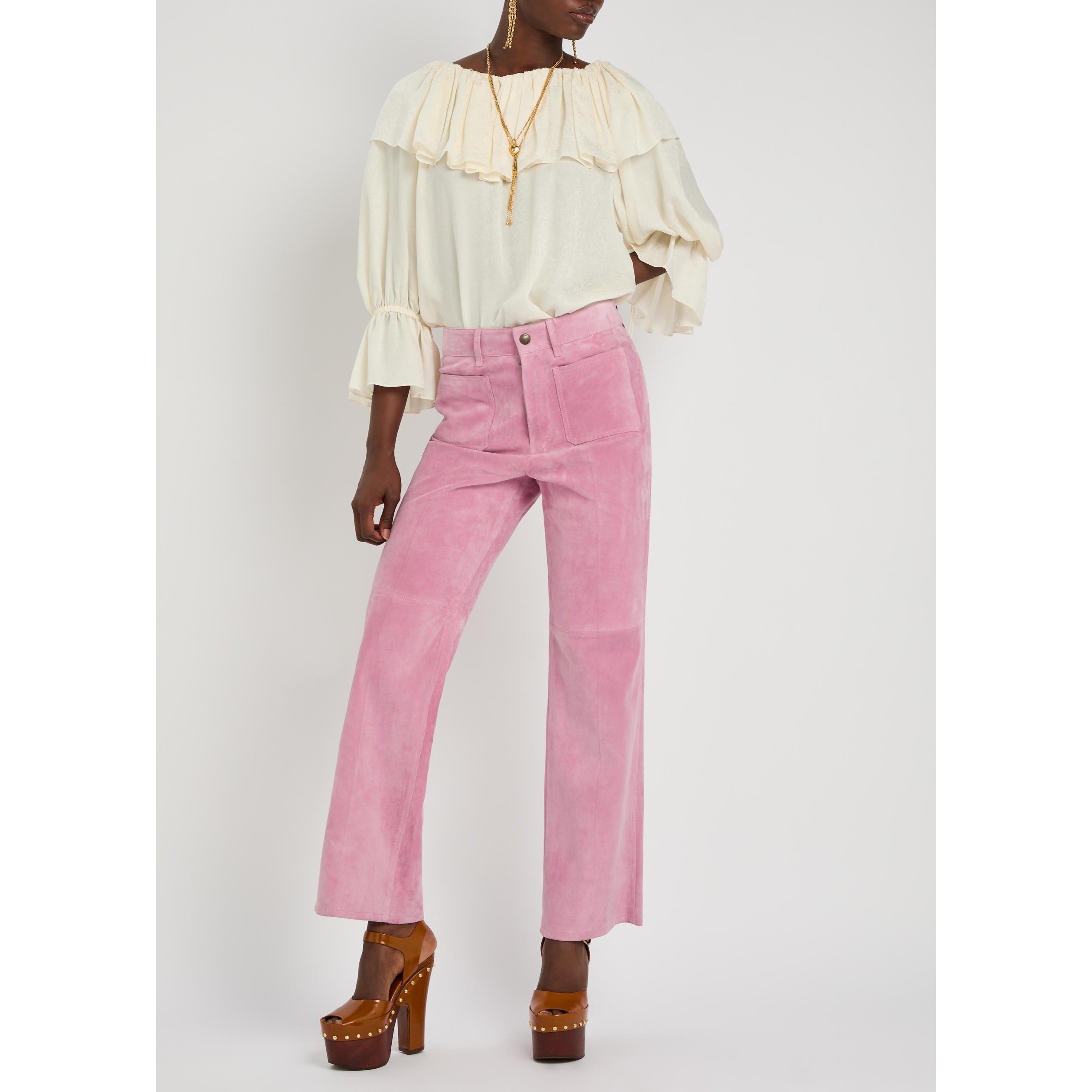 PINK - Chloe - Women's Suede High-Waisted Flared Trousers - 5
