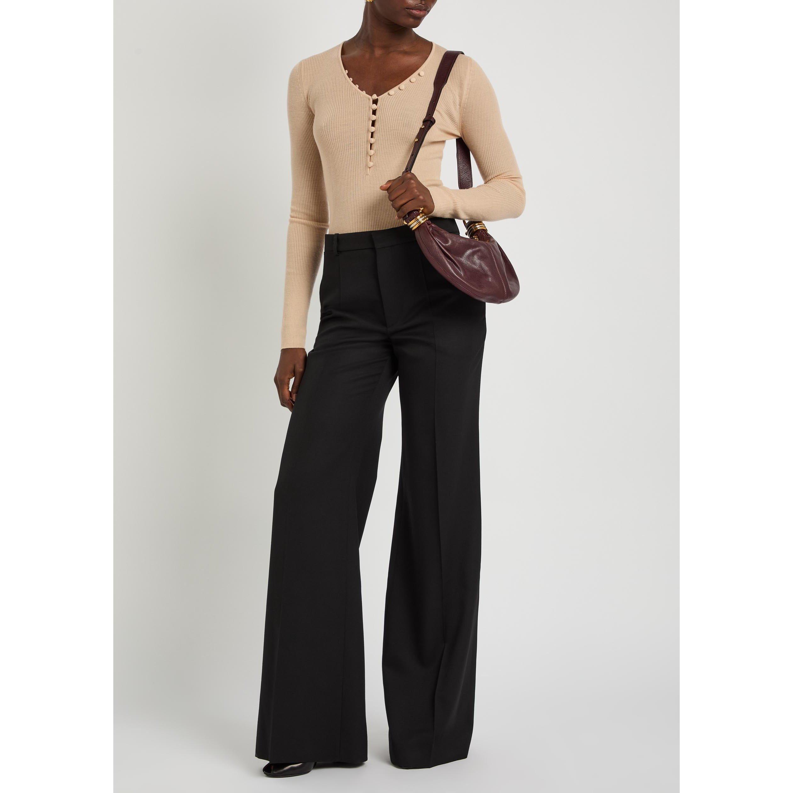 BLACK - Chloe - Women's Wool High-Waisted Flared Trousers - 5
