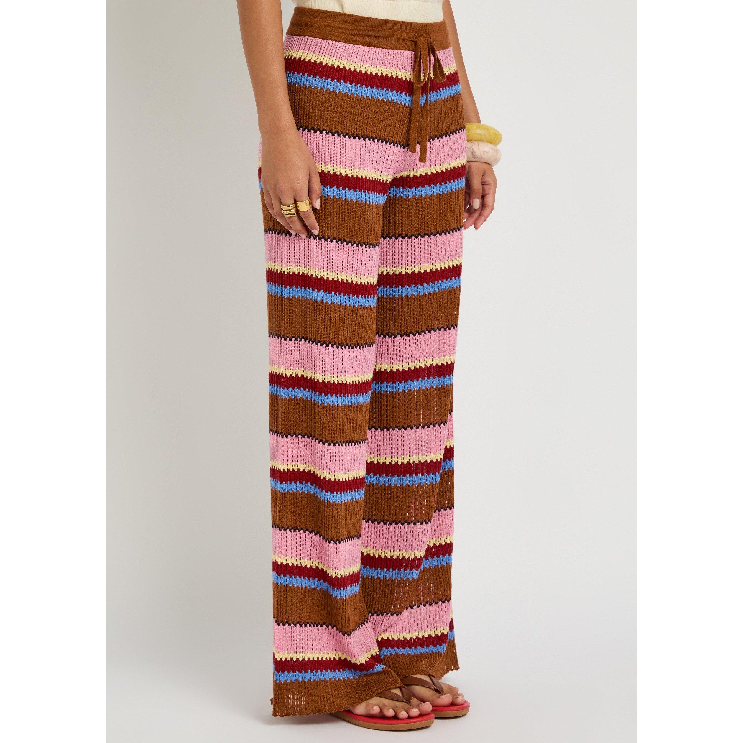PINK AND OTHER - Guest in Residence - Women's Striped Silk Linen Wide-Leg Palazzo Trousers - 2