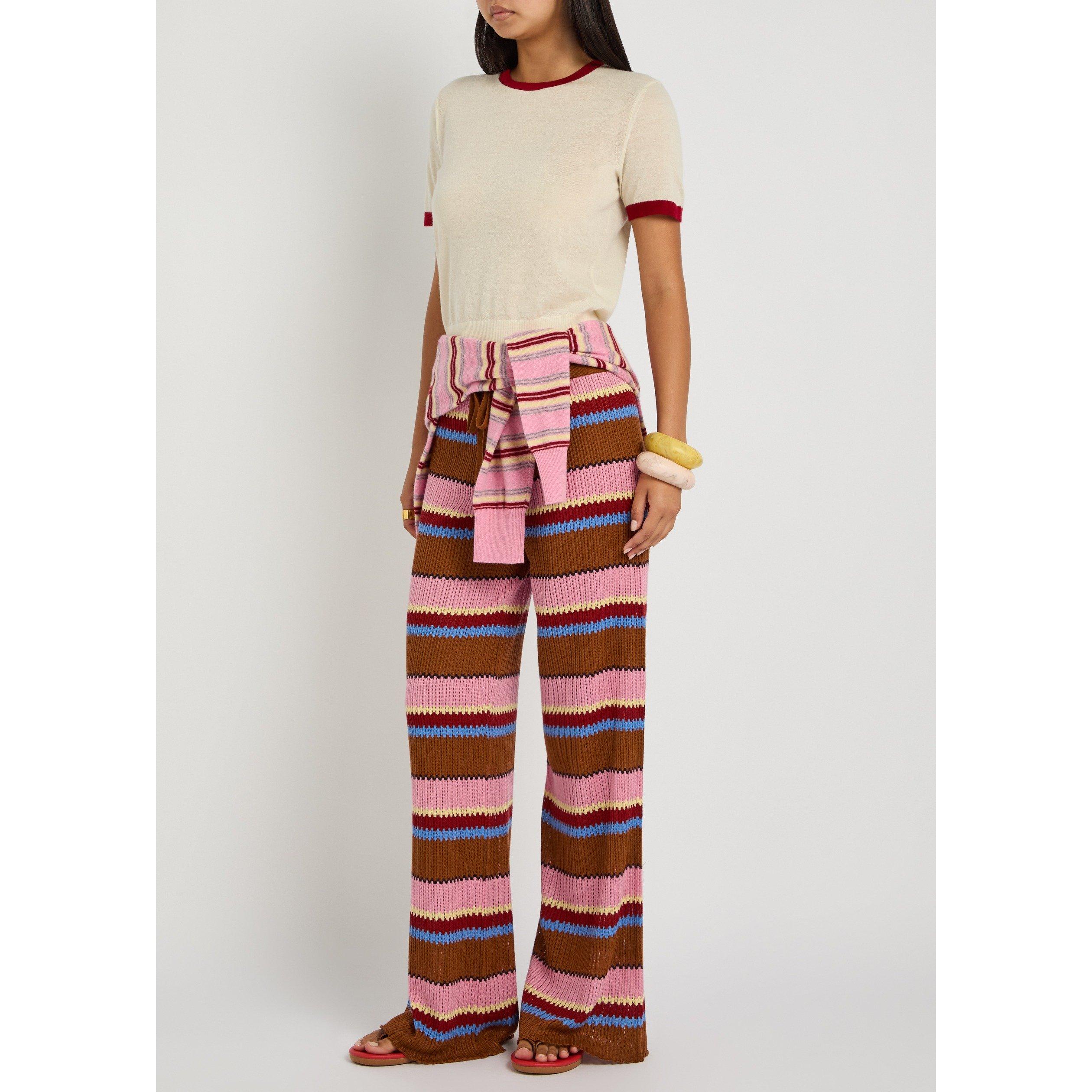 PINK AND OTHER - Guest in Residence - Women's Striped Silk Linen Wide-Leg Palazzo Trousers - 5
