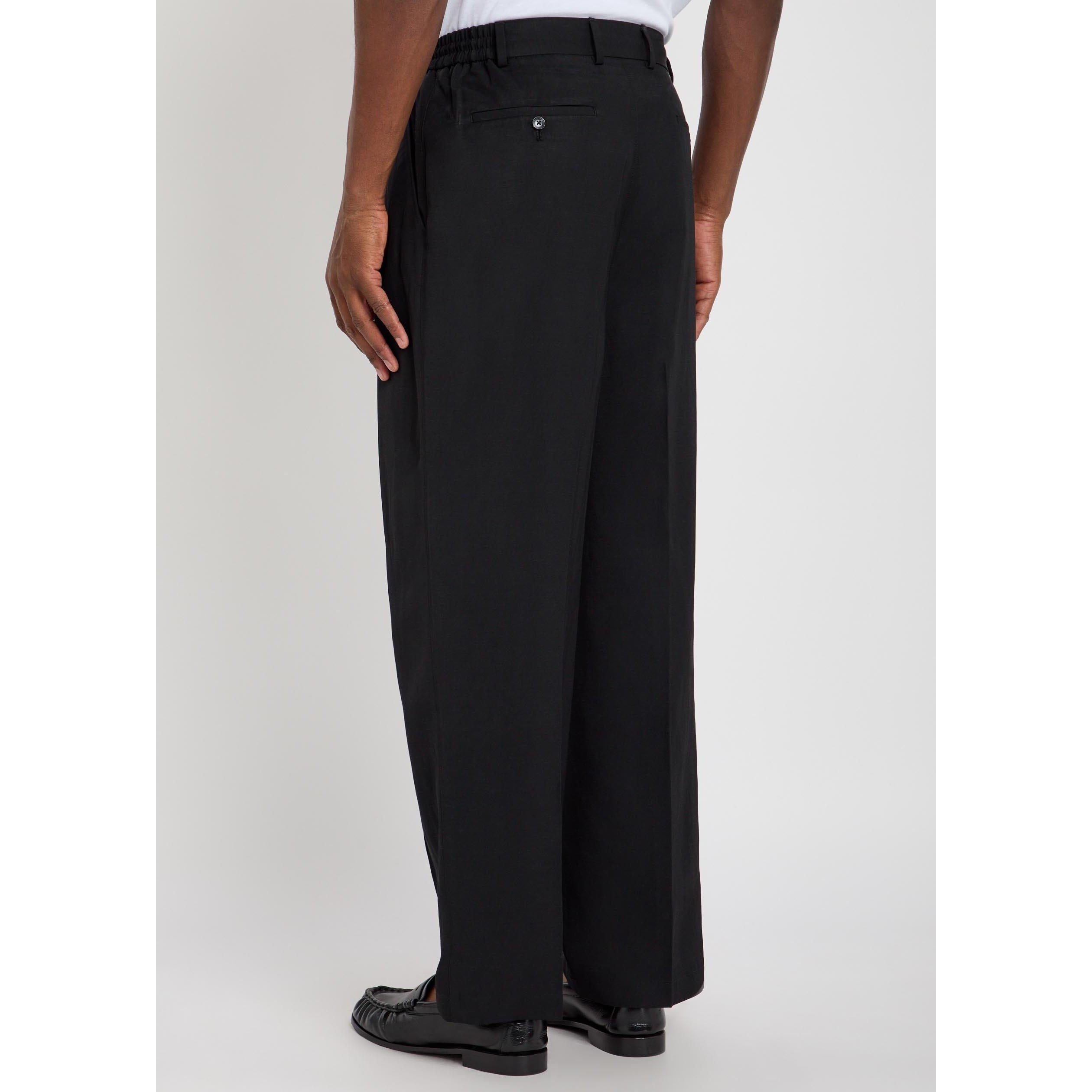 BLACK - MKI MIYUKI ZOKU - Men's Linen Relaxed-Fit Pleated Trousers - 3