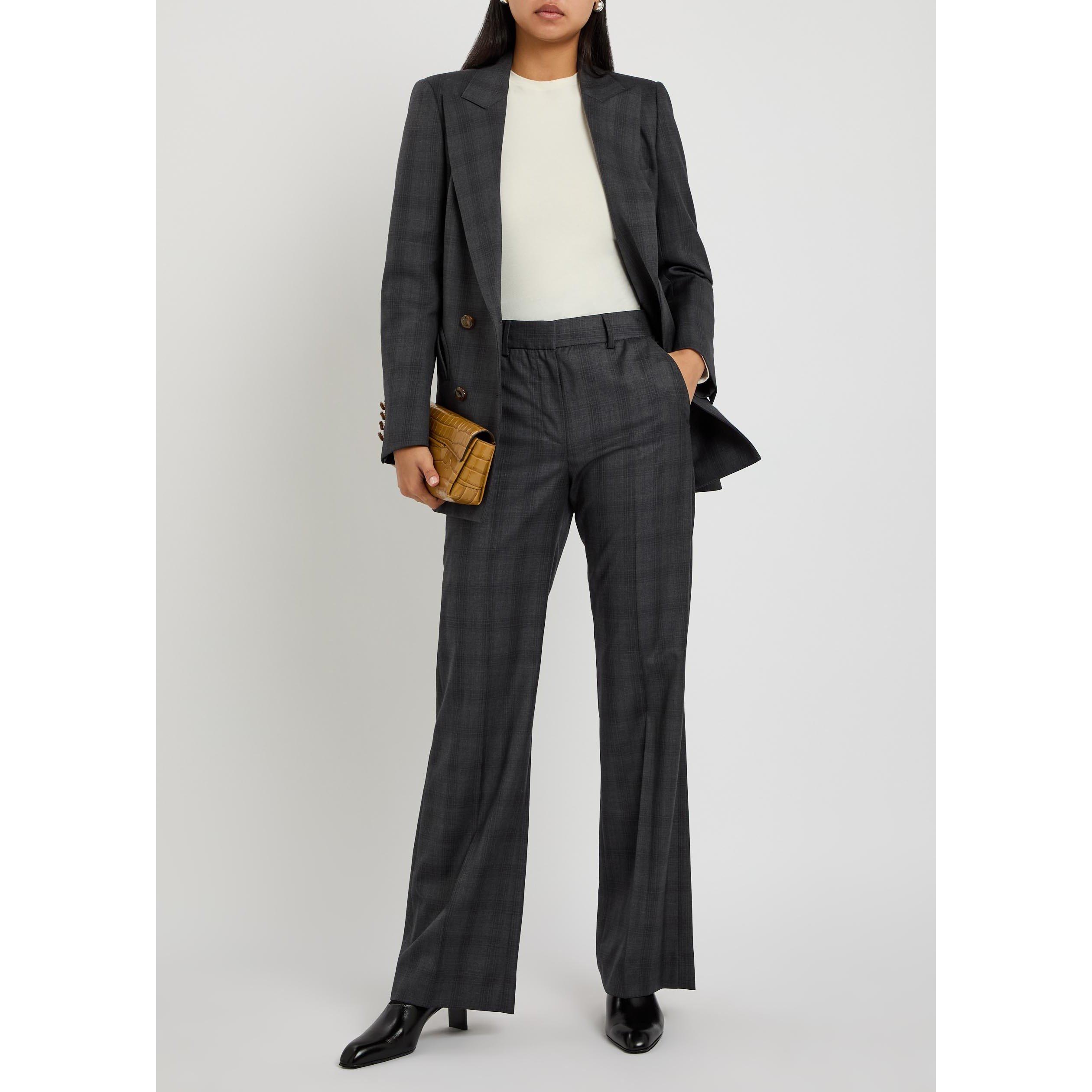 DARK GREY - Blaze Milano - Women's Bravado Lundy Check Wool High-Waisted Tailored Trousers - 5