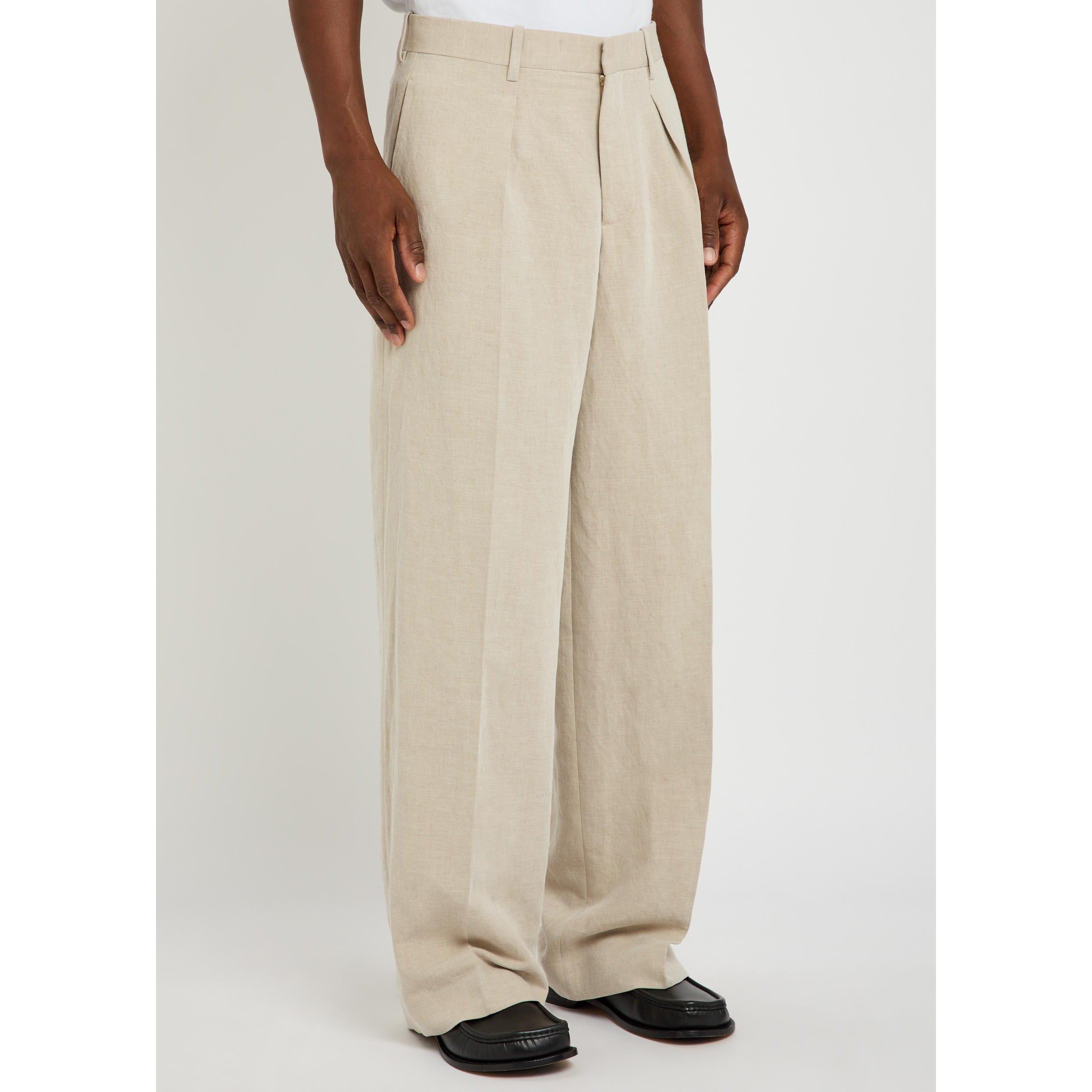 NATURAL - JW Anderson - Men's Single-Pleat Linen Trousers - 2