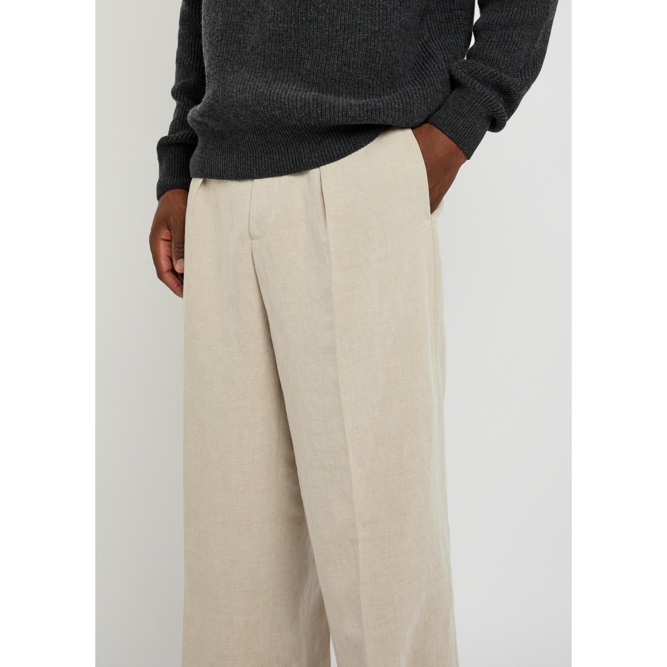 NATURAL - JW Anderson - Men's Single-Pleat Linen Trousers - 4