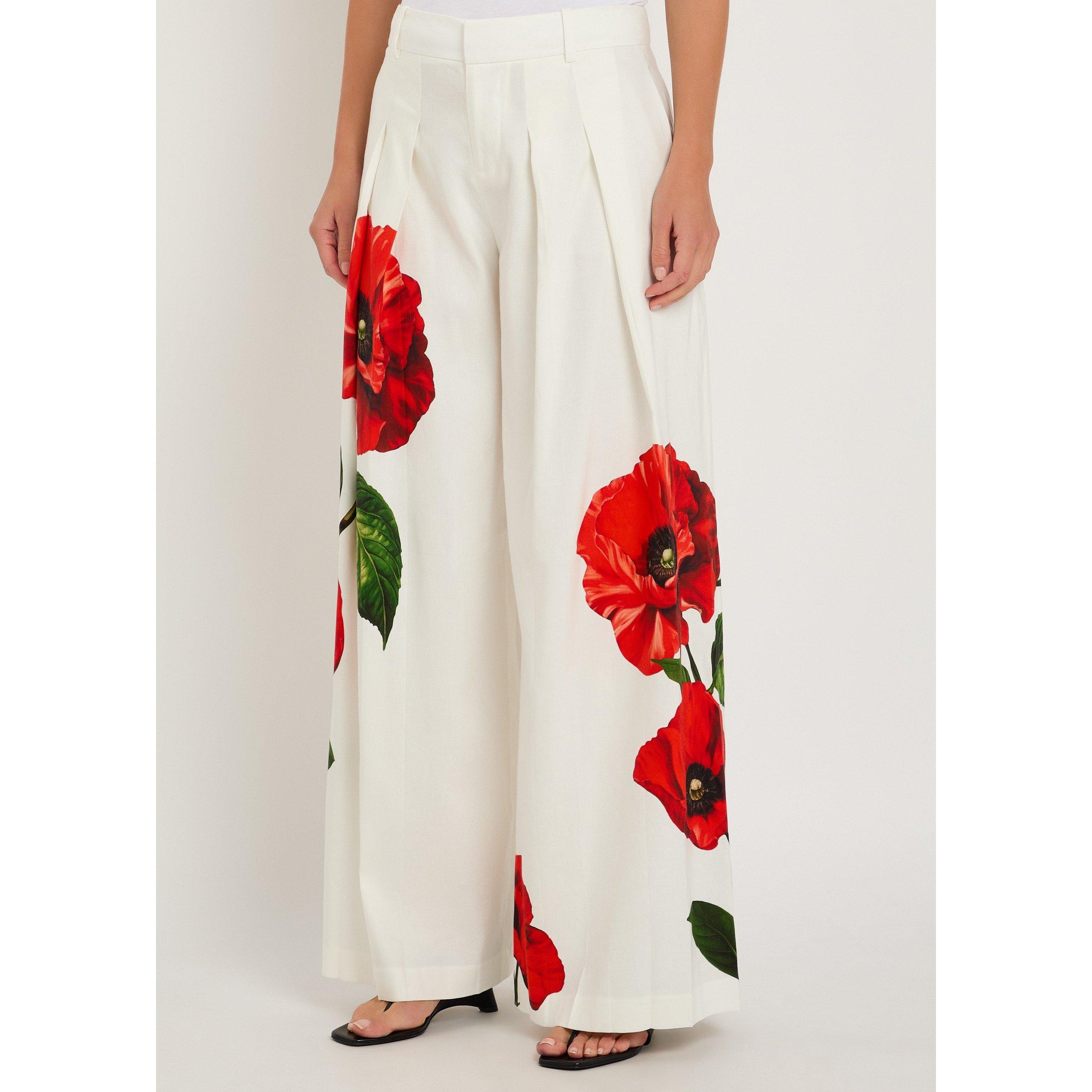 WHITE AND RED - Alice And Olivia - Women's Blaire Pleated Linen High-Waisted Trousers - 2
