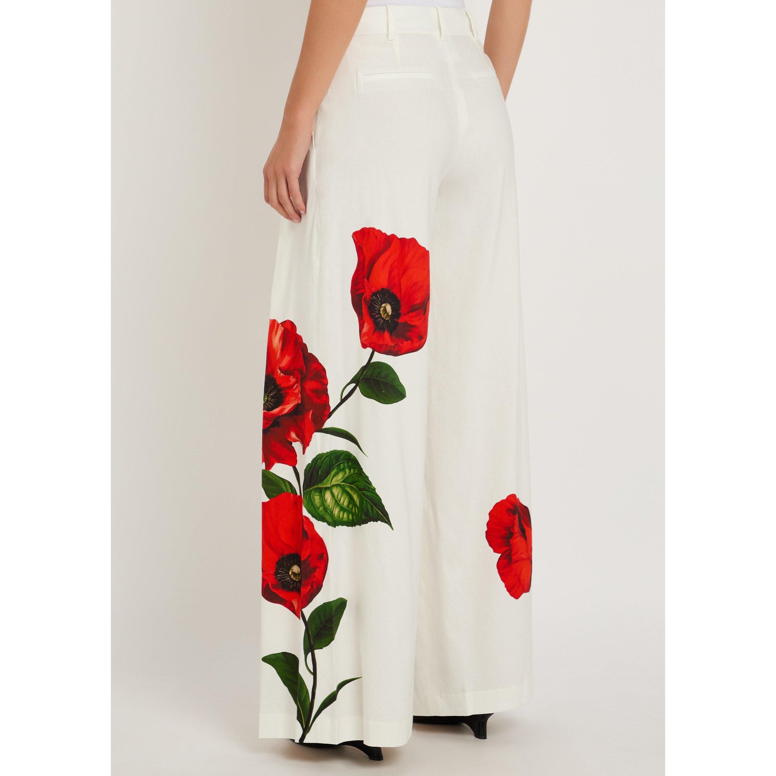 WHITE AND RED - Alice And Olivia - Women's Blaire Pleated Linen High-Waisted Trousers - 3