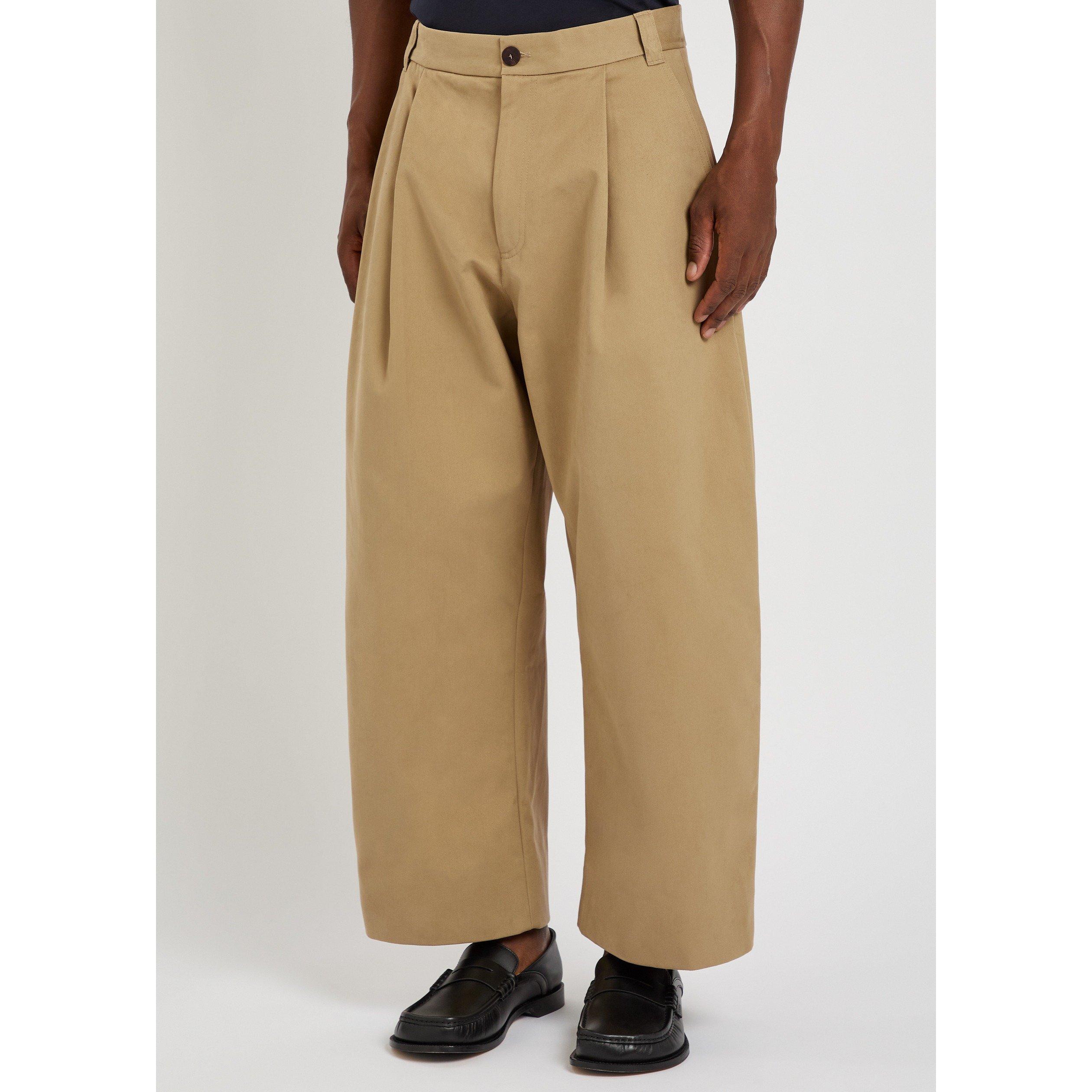TAN - Studio Nicholson - Men's Deep Pleat Volume Cotton Wide-Leg Trousers - 2