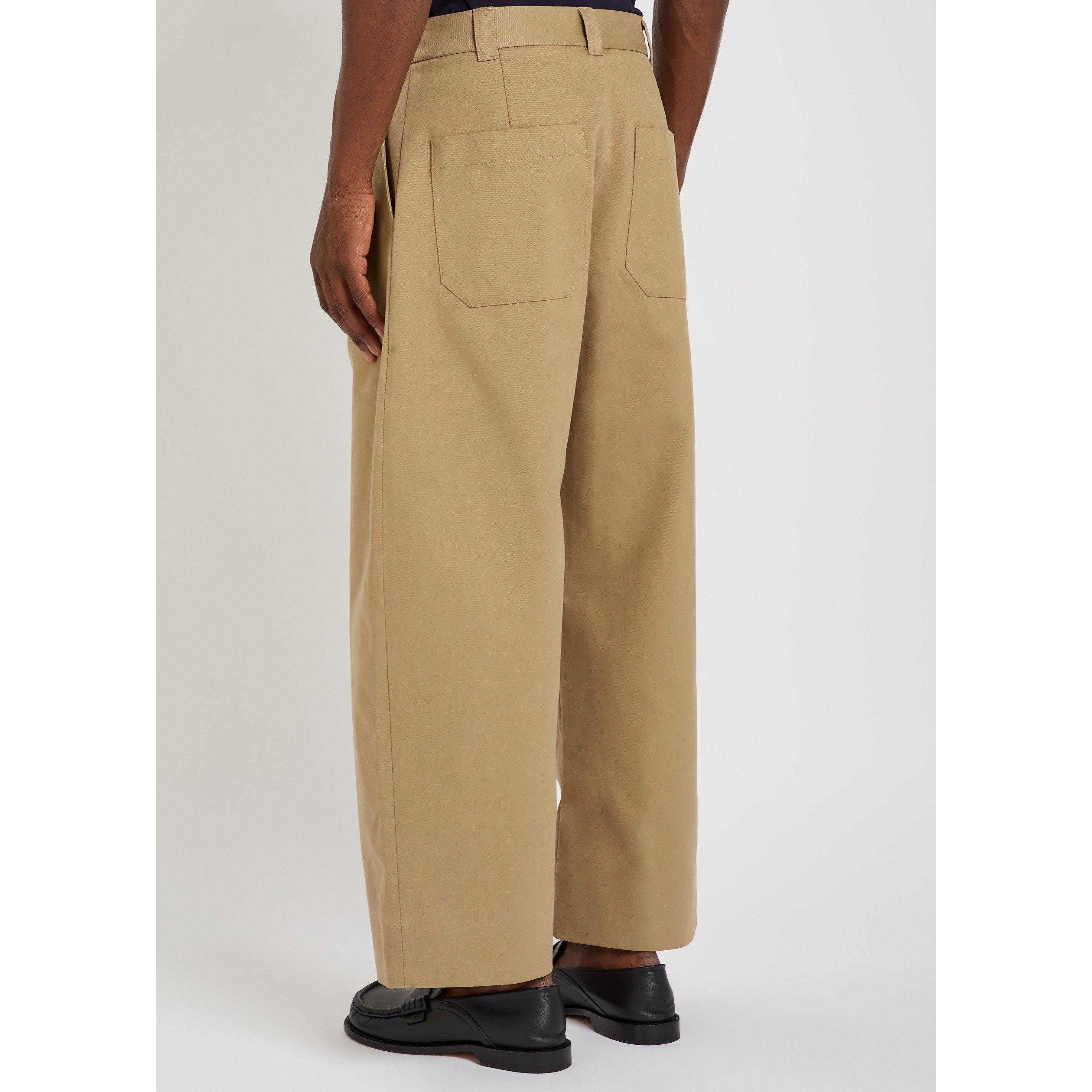 TAN - Studio Nicholson - Men's Deep Pleat Volume Cotton Wide-Leg Trousers - 3