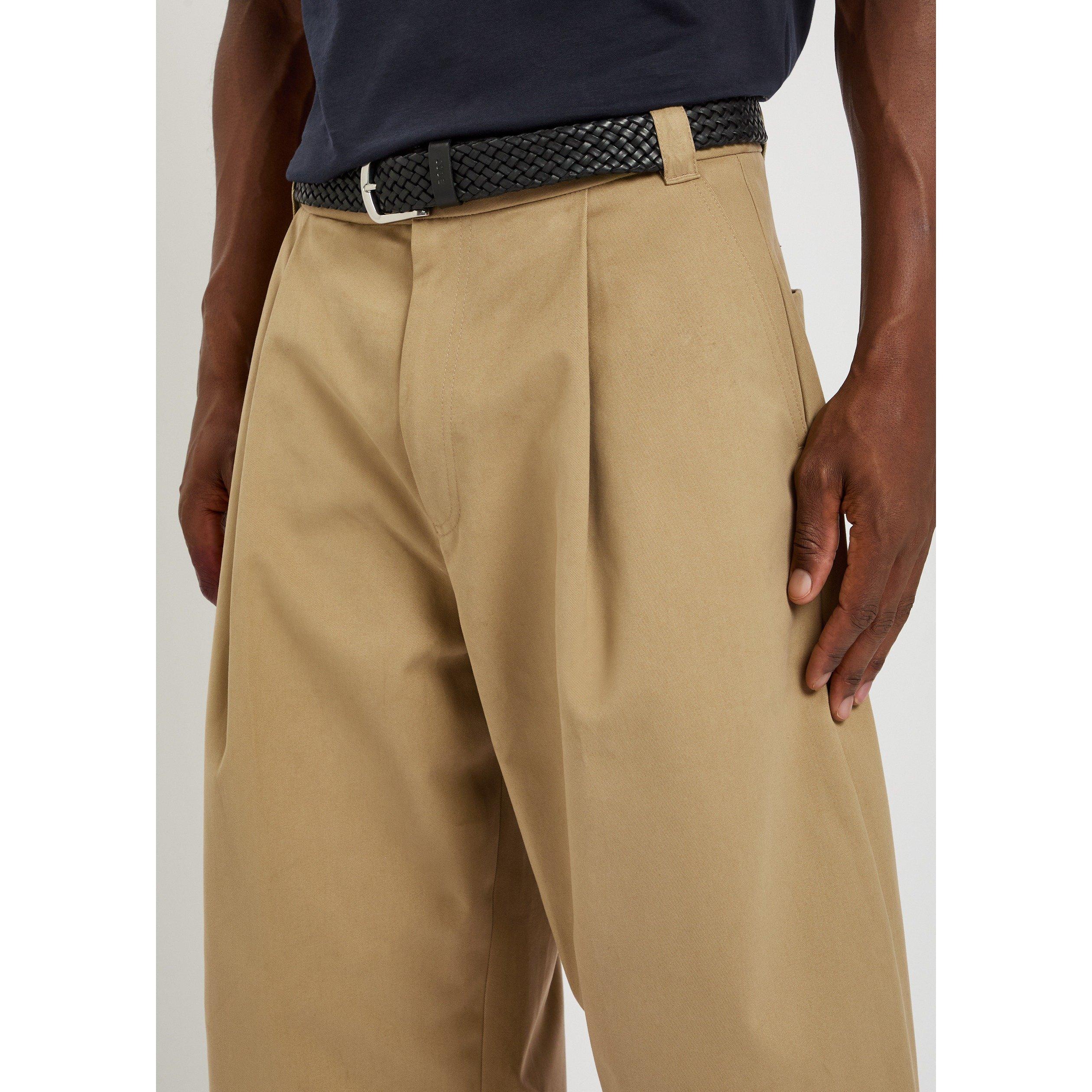 TAN - Studio Nicholson - Men's Deep Pleat Volume Cotton Wide-Leg Trousers - 4