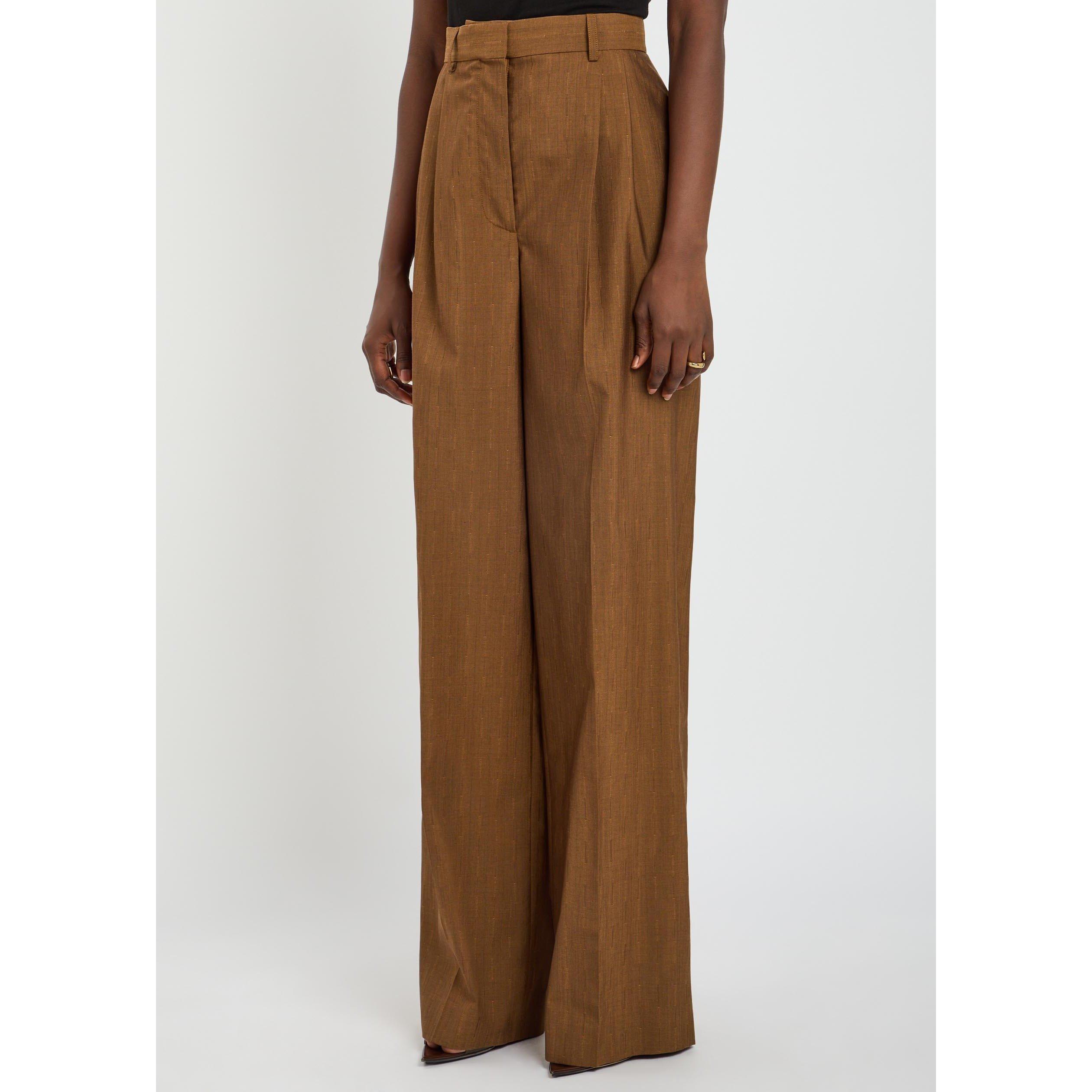 CARAMEL - Stella McCartney - Women's Pinstripe Wool Pleated High-Waisted Trousers - 2
