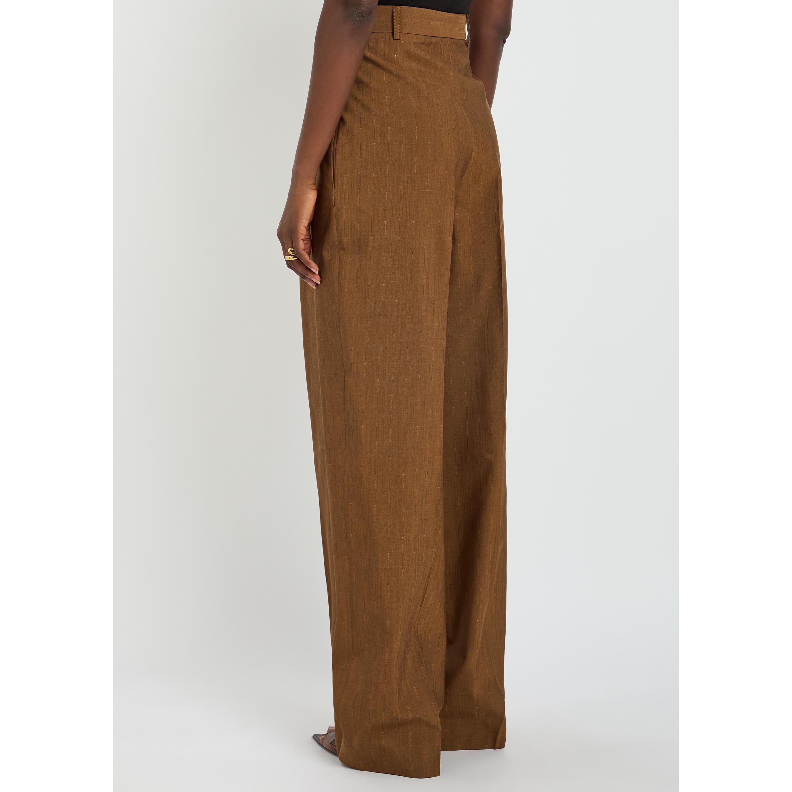 CARAMEL - Stella McCartney - Women's Pinstripe Wool Pleated High-Waisted Trousers - 3
