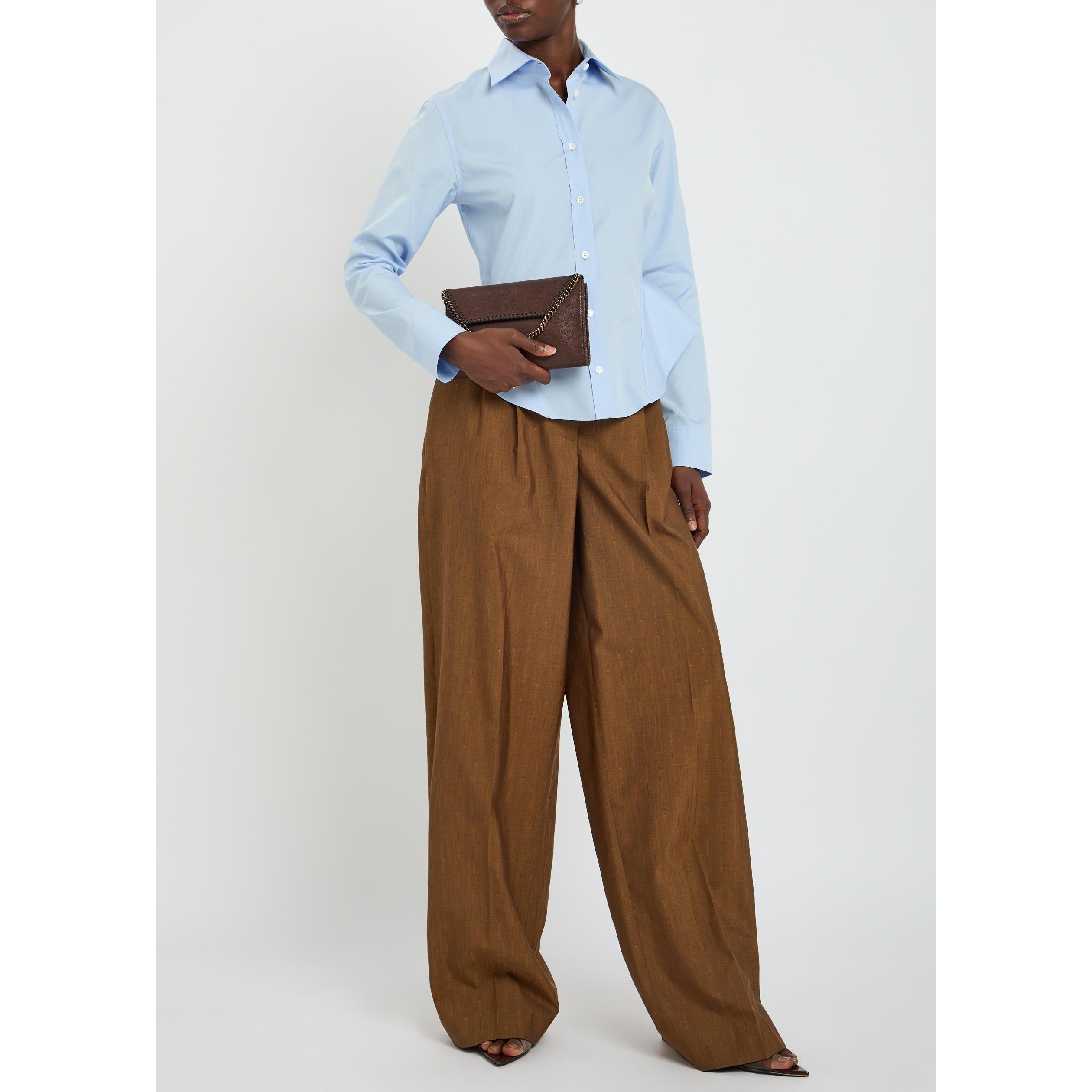CARAMEL - Stella McCartney - Women's Pinstripe Wool Pleated High-Waisted Trousers - 5