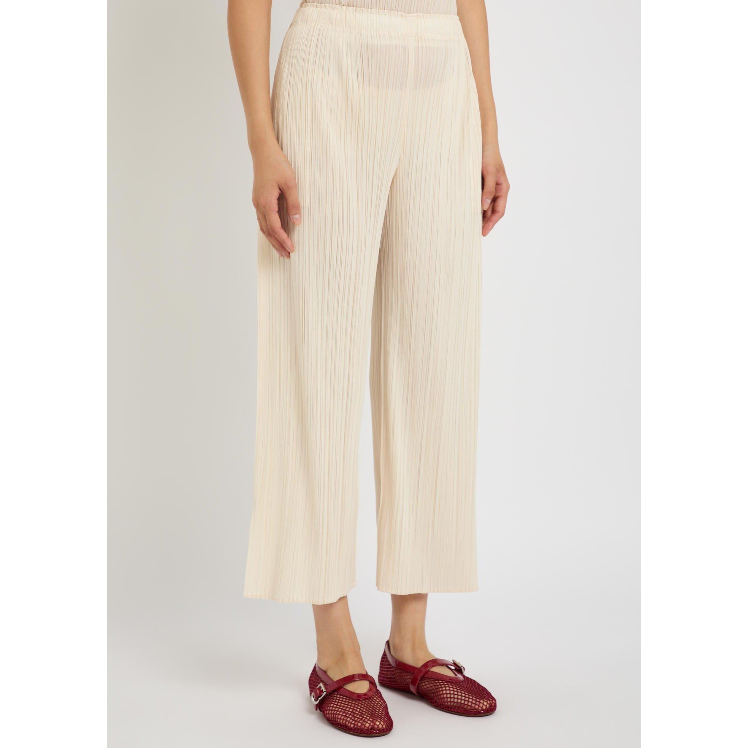 OFF WHITE - Issey Miyake - Women's Pleats Please Wide-Leg Cropped Pleated Trousers - 2