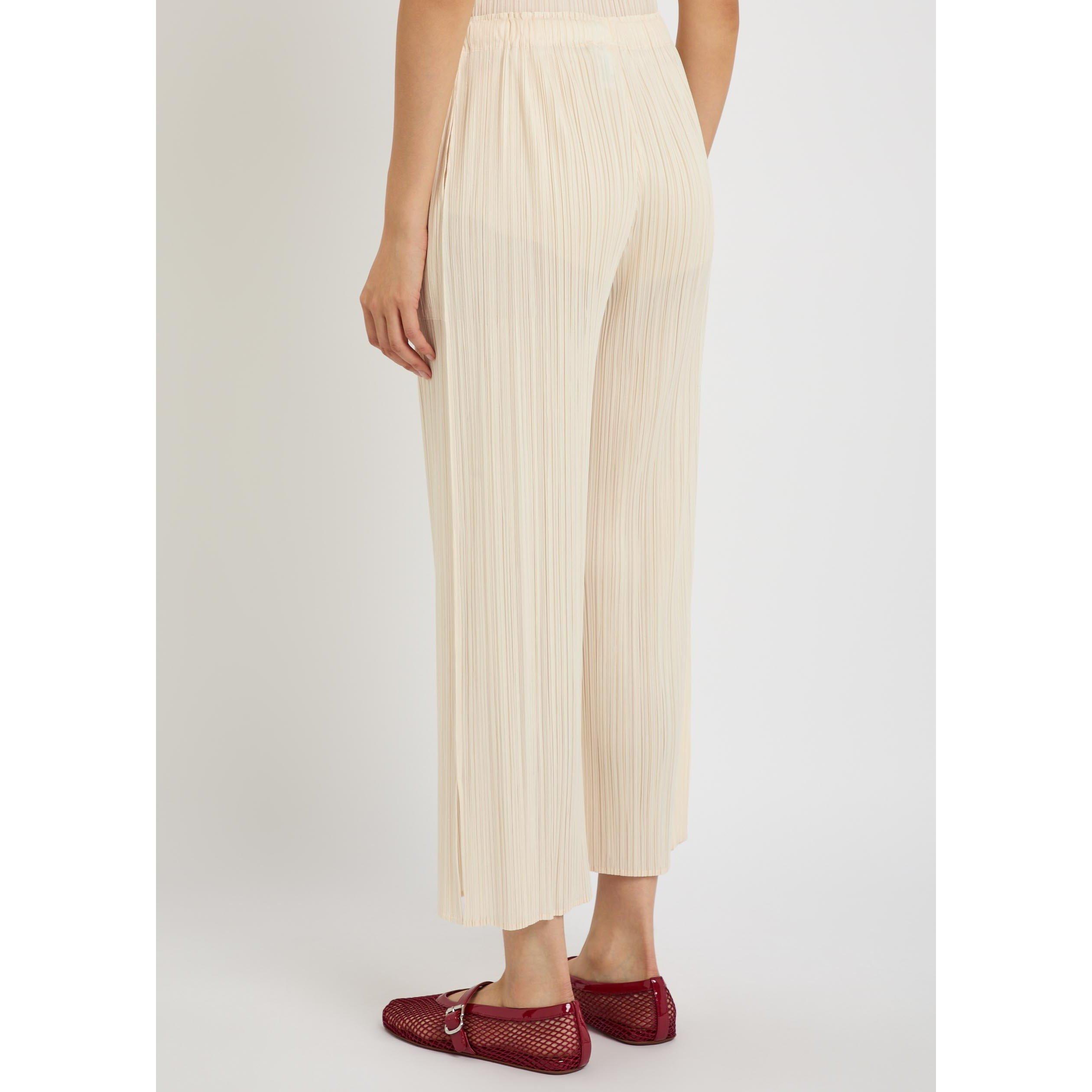 OFF WHITE - Issey Miyake - Women's Pleats Please Wide-Leg Cropped Pleated Trousers - 3