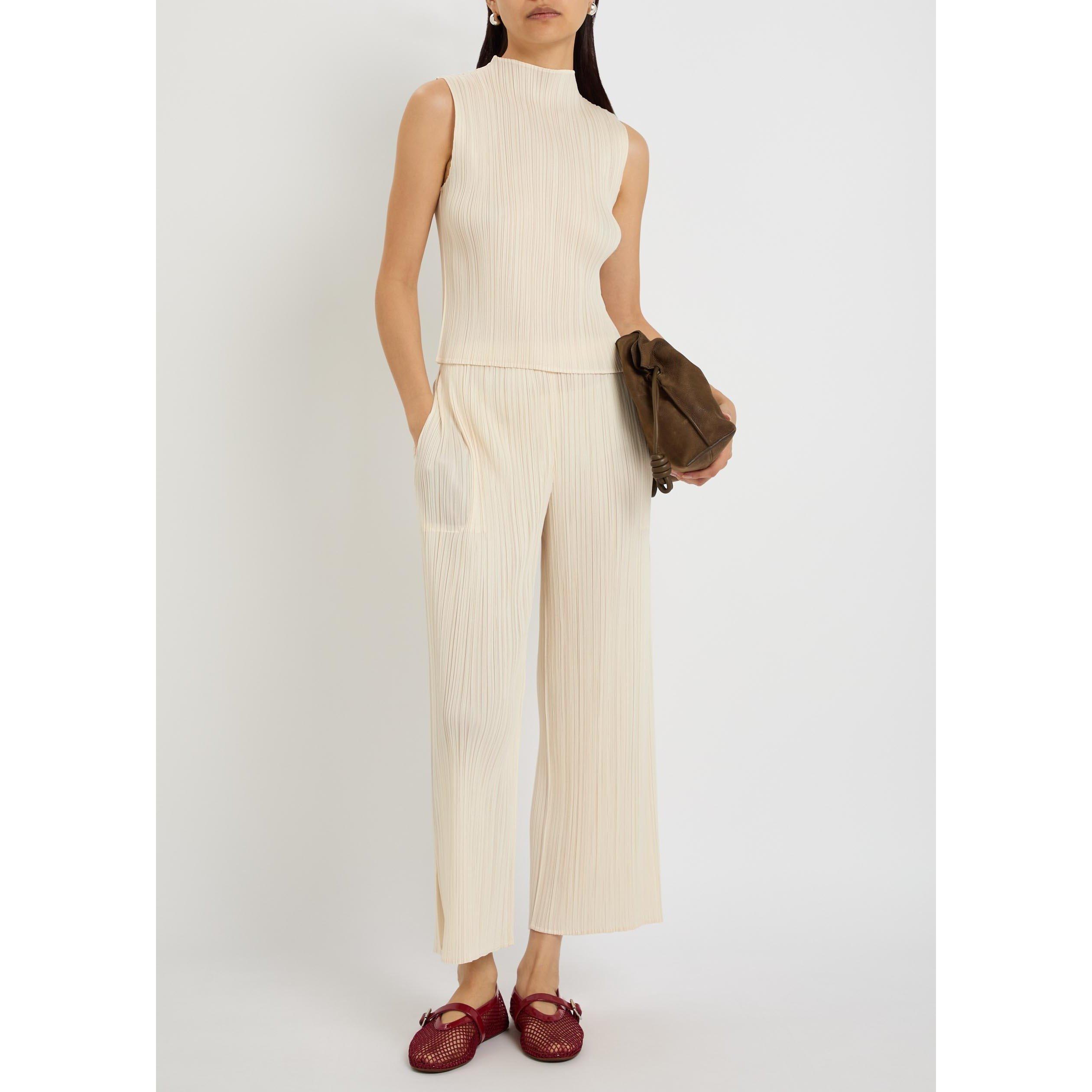 OFF WHITE - Issey Miyake - Women's Pleats Please Wide-Leg Cropped Pleated Trousers - 5