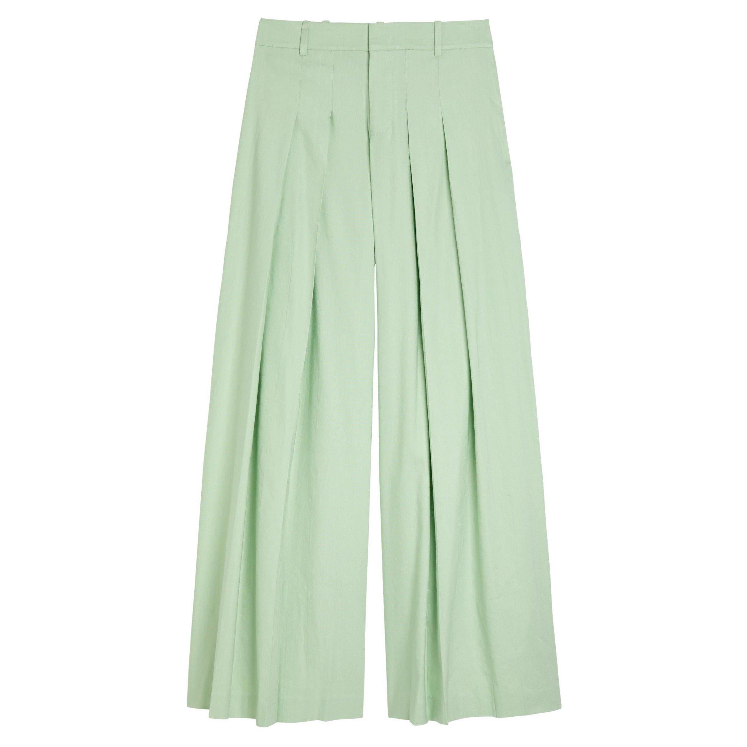 LIGHT GREEN - Alice And Olivia - Women's Blaire High-Rise Wide-Leg Linen Pleated Trousers - 1