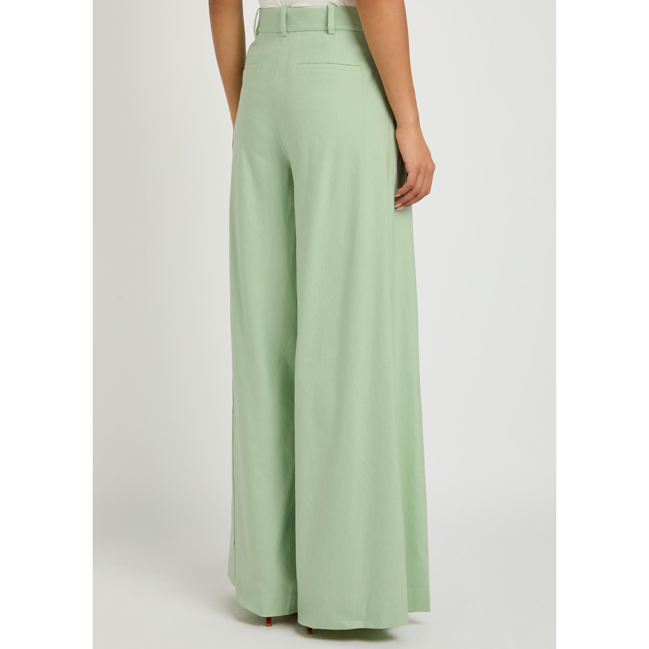 LIGHT GREEN - Alice And Olivia - Women's Blaire High-Rise Wide-Leg Linen Pleated Trousers - 2
