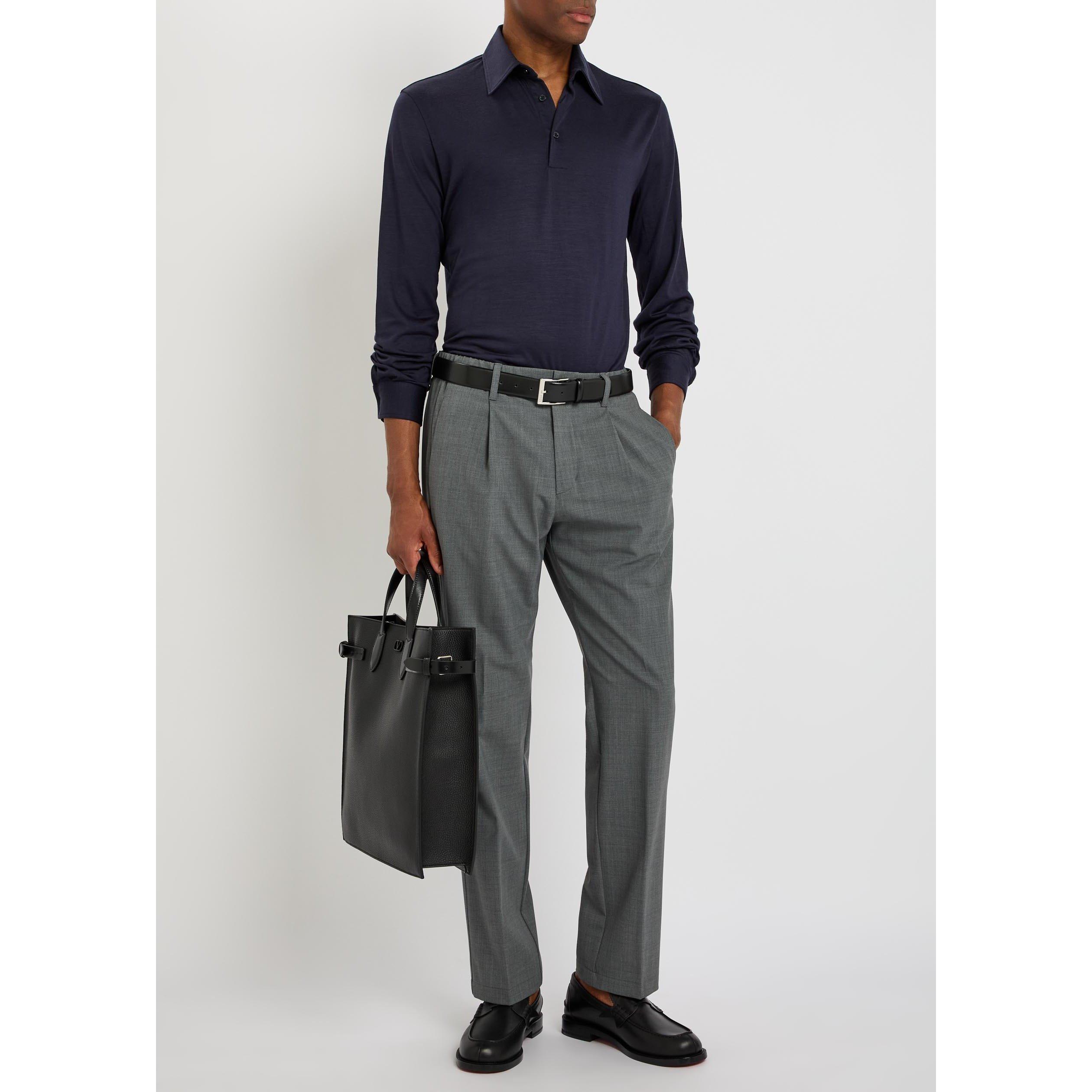 GREY - Herno - Men's Wool Relaxed-Fit Pleated Trousers - 5