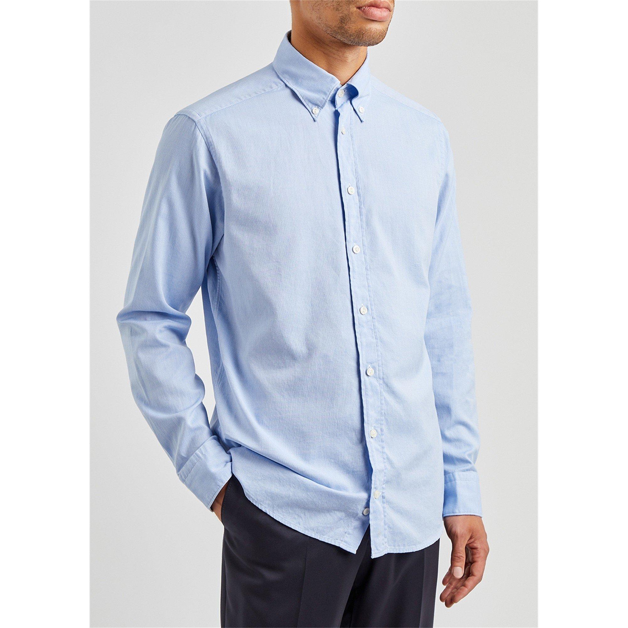 BLUE - Eton - Men's Cotton Long-Sleeve Slim-Fit Oxford Shirt - 2