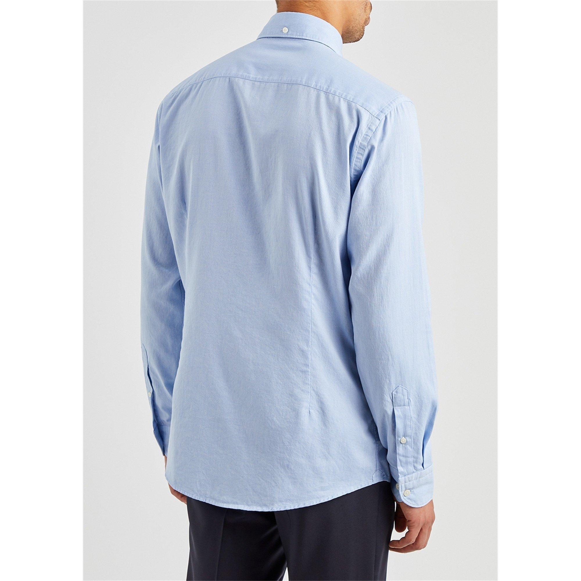 BLUE - Eton - Men's Cotton Long-Sleeve Slim-Fit Oxford Shirt - 3