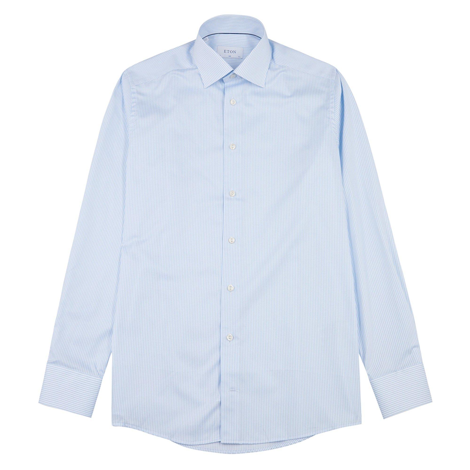 BLUE AND WHITE - Eton - ETON SHIRT LS STRIPPED TWILL