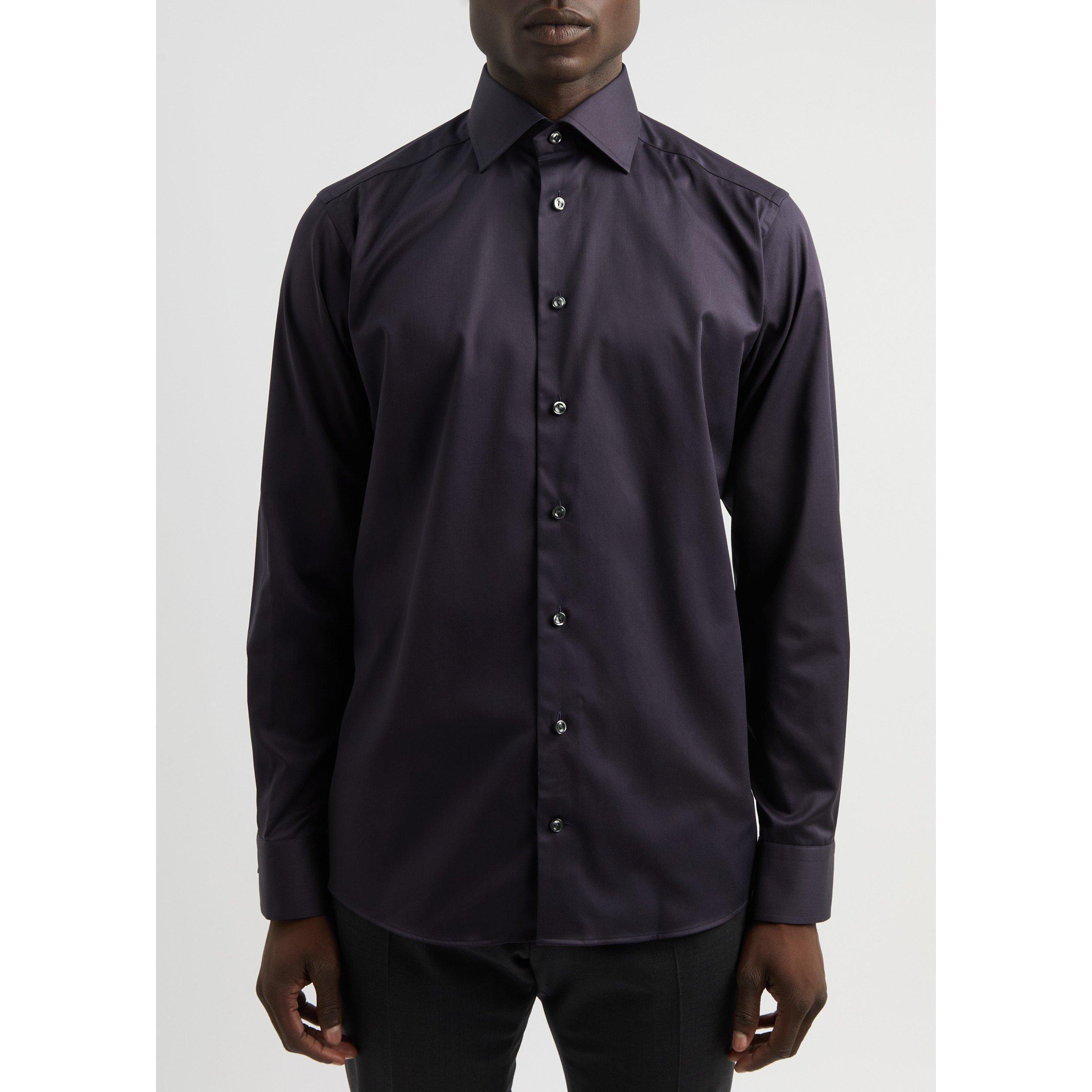 NAVY - Eton - Men's Signature Twill Cotton Long-Sleeve Slim-Fit Shirt - 2